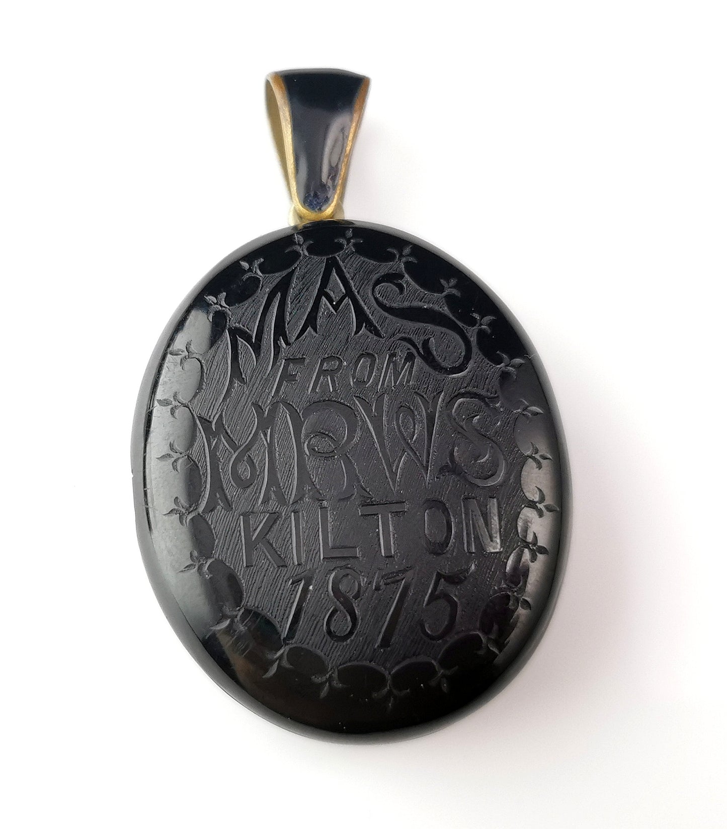 Antique Victorian Whitby Jet mourning locket, Mining