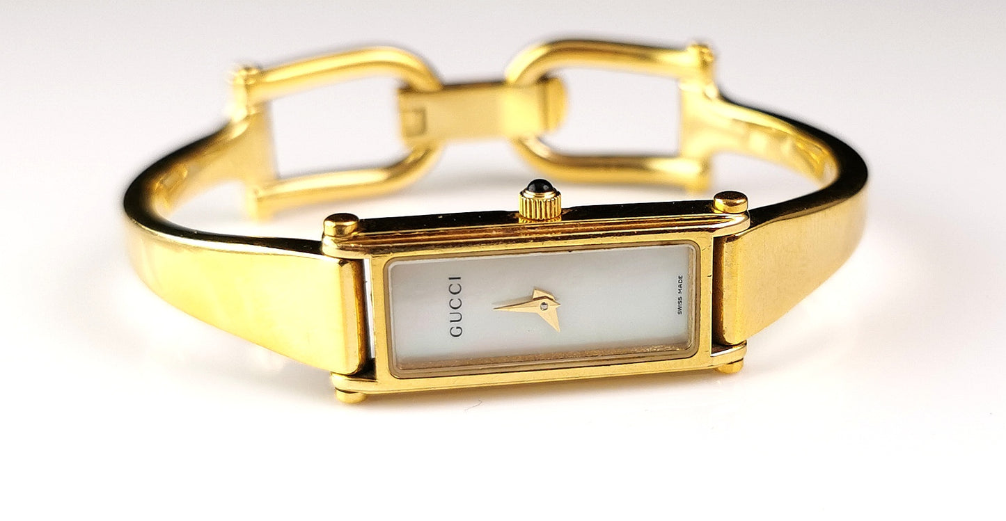 Vintage Gucci 1500l gold plated ladies wristwatch, Horsebit bangle strap