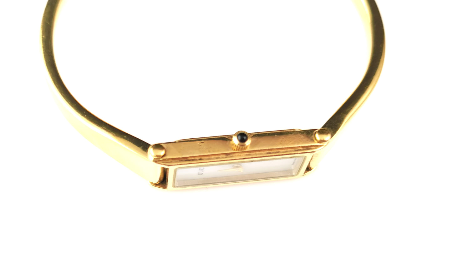 Vintage Gucci 1500l gold plated ladies wristwatch, Horsebit bangle strap