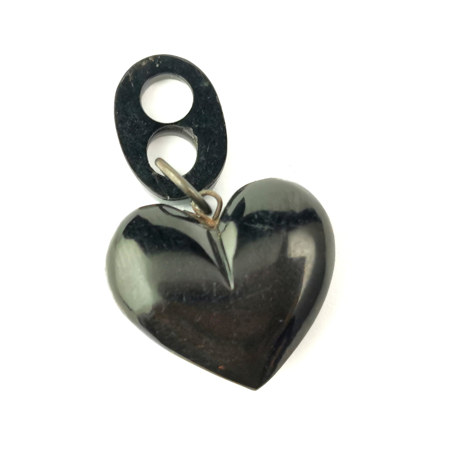 Antique Whitby Jet puffy heart pendant, Victorian