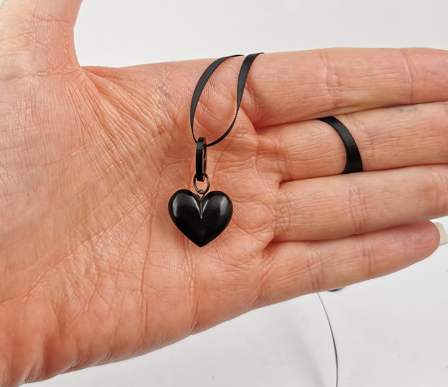 Antique Whitby Jet puffy heart pendant, Victorian