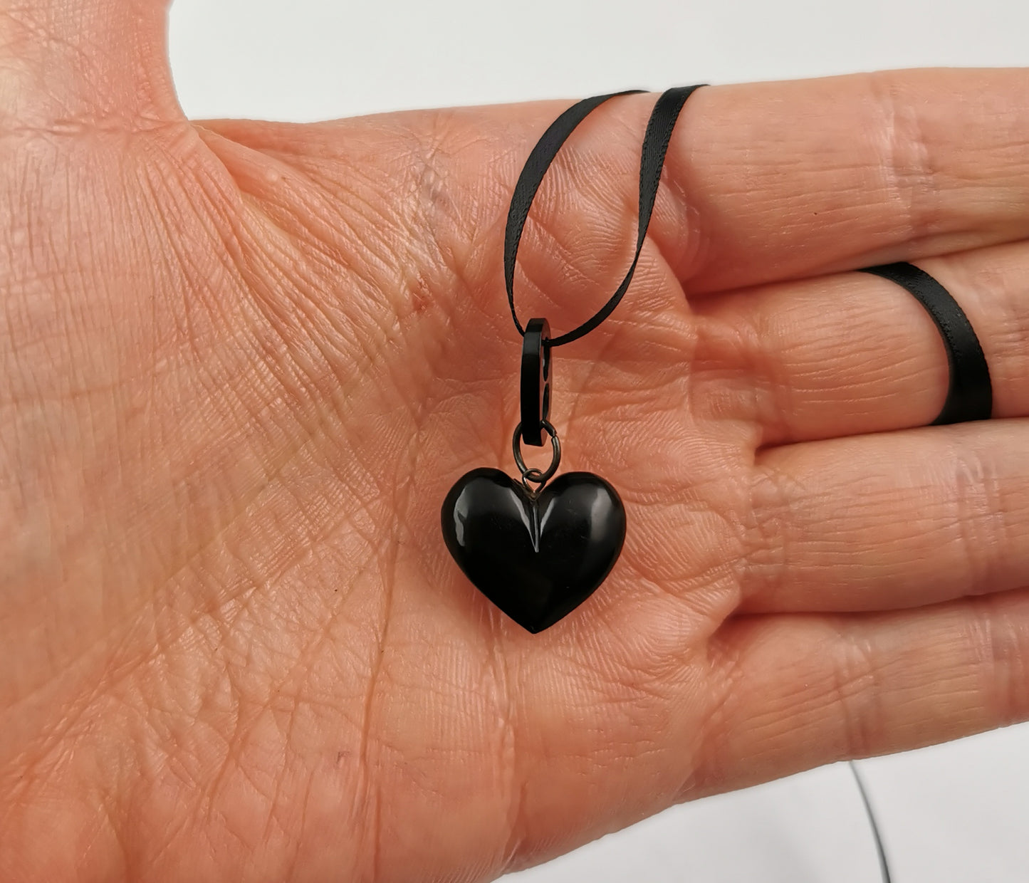 Antique Whitby Jet puffy heart pendant, Victorian