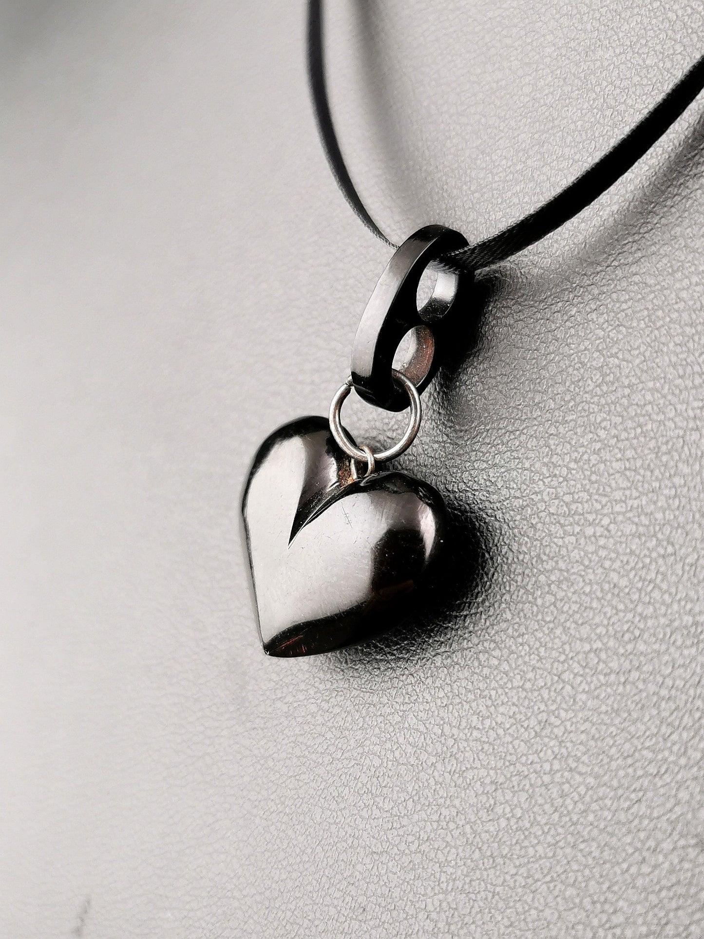 Antique Whitby Jet puffy heart pendant, Victorian