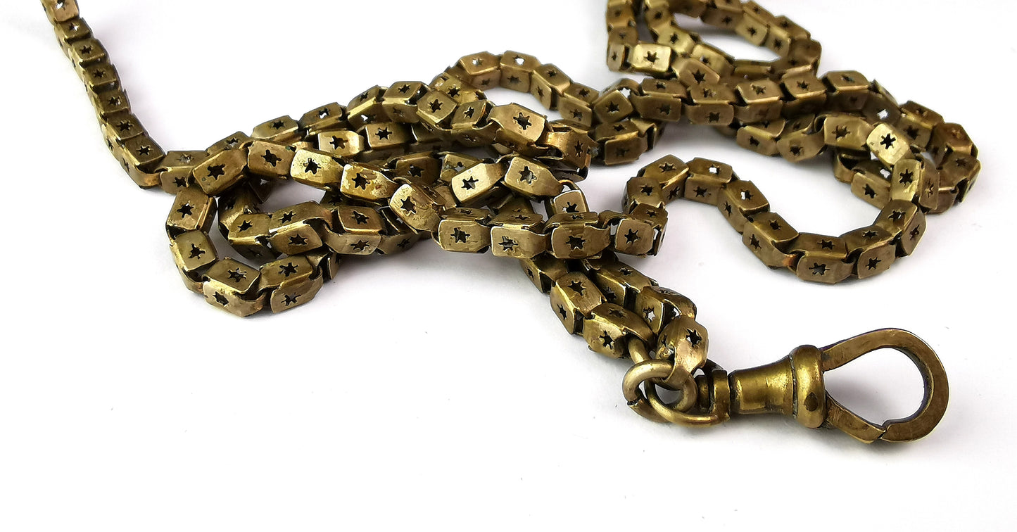 Antique Victorian Star punched long chain necklace, Longuard