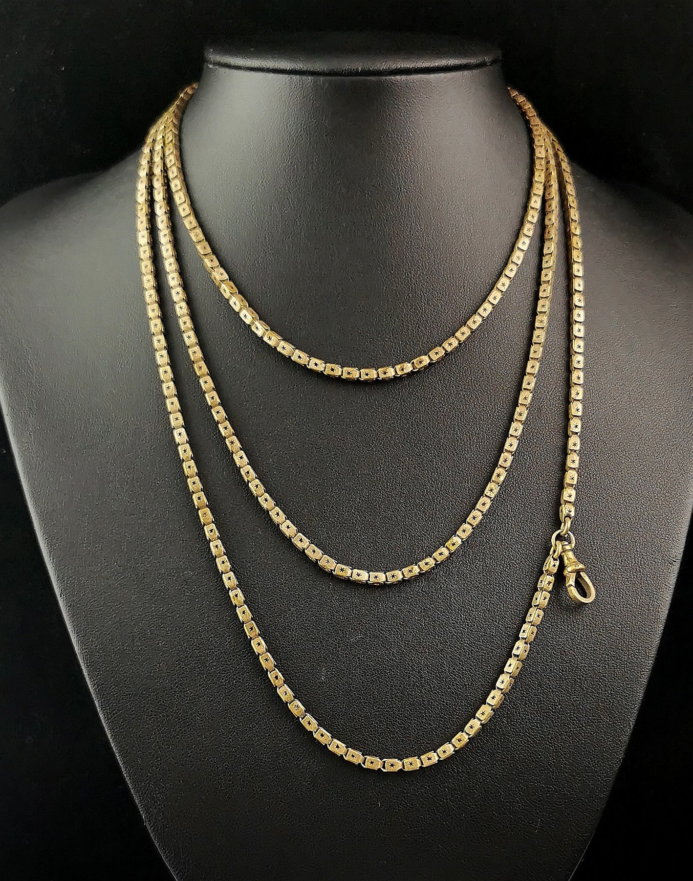 Antique Victorian Star punched long chain necklace, Longuard
