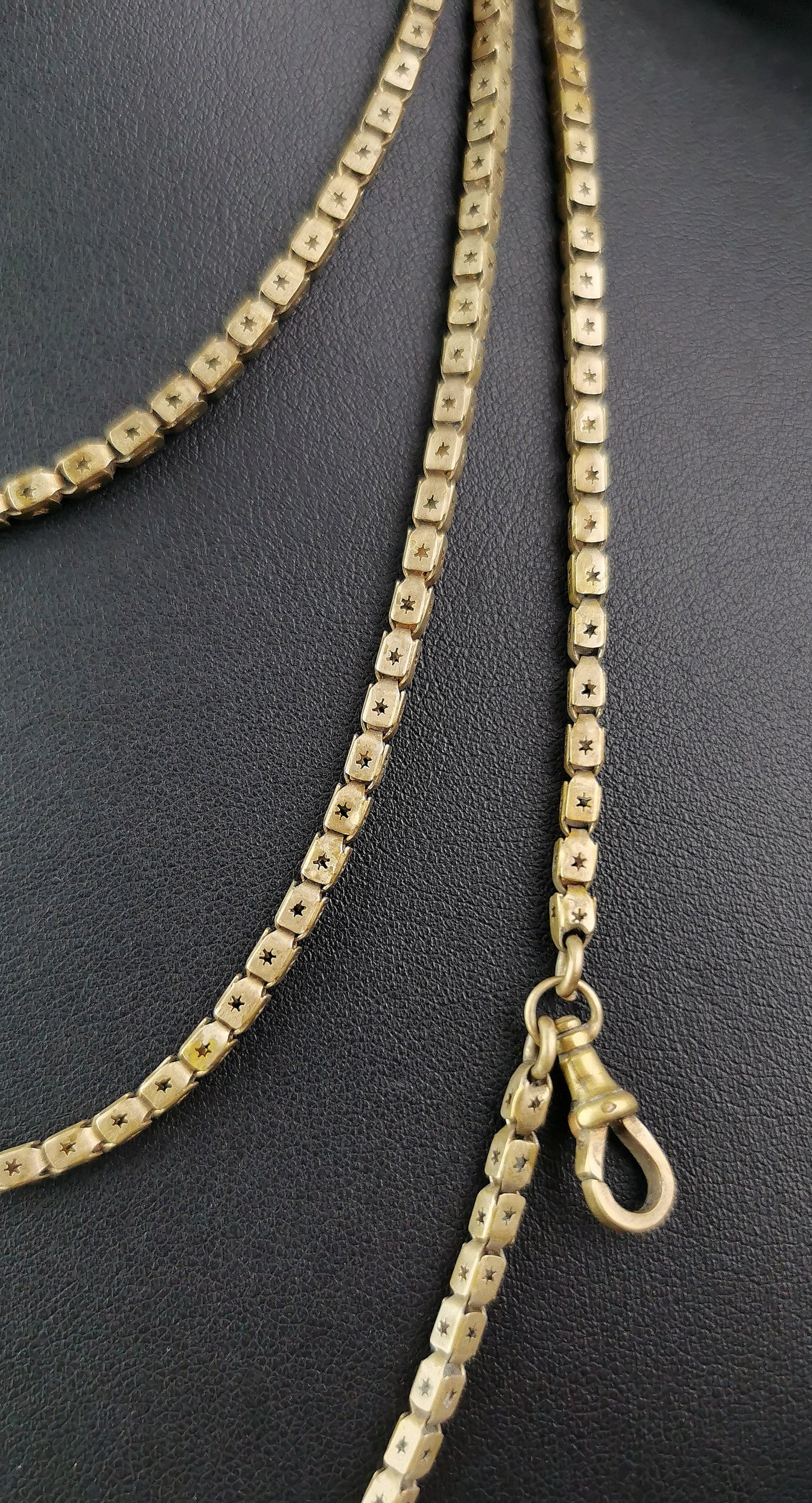Antique Victorian Star punched long chain necklace, Longuard