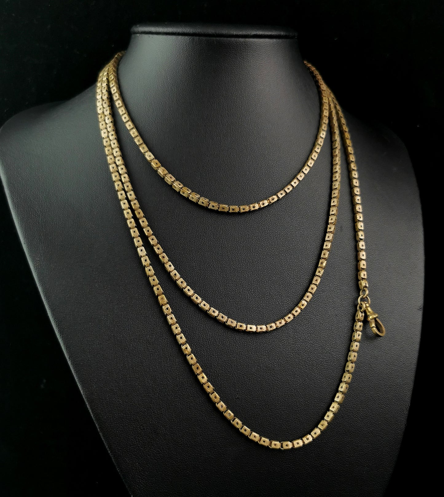 Antique Victorian Star punched long chain necklace, Longuard