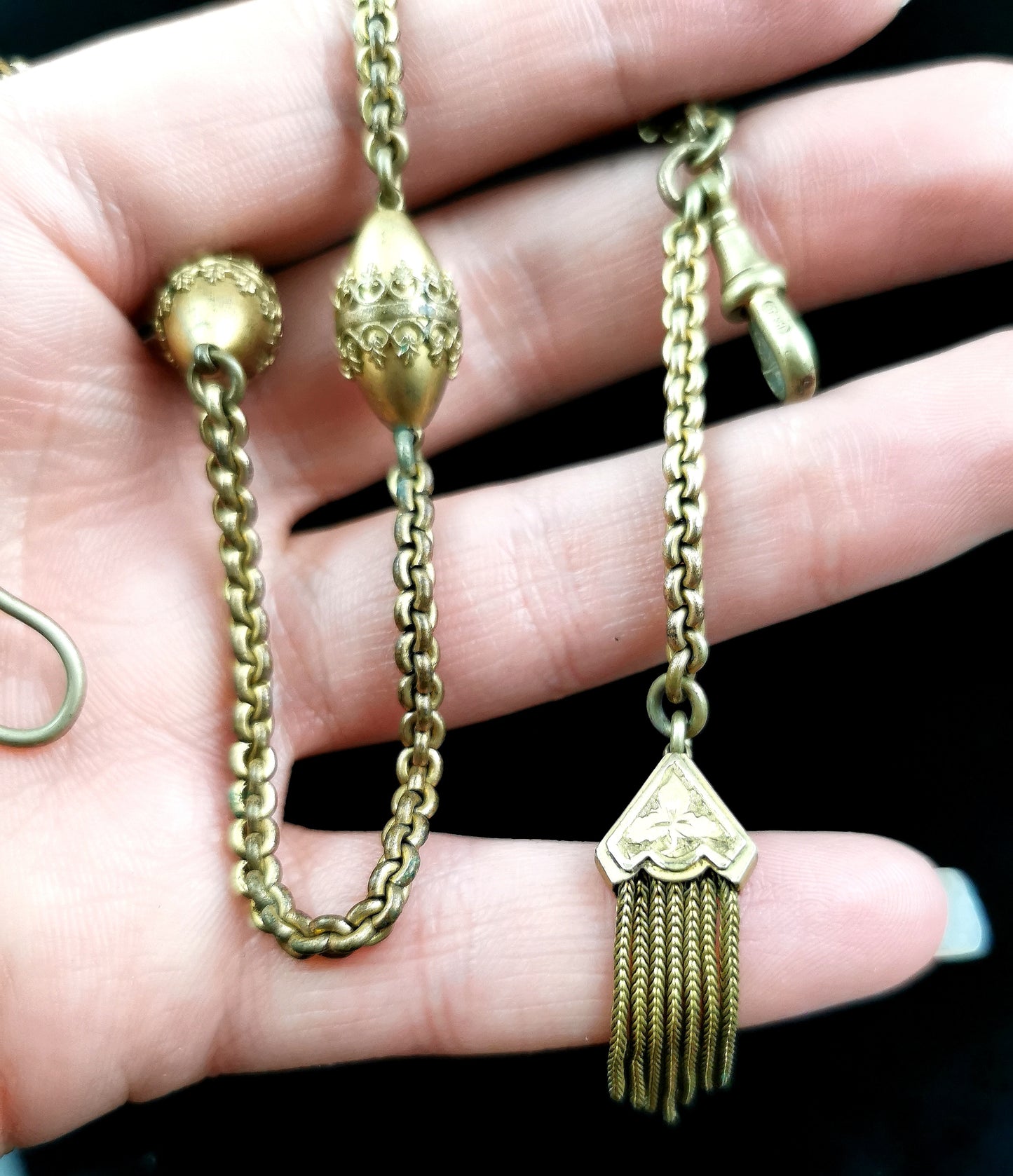 Antique Victorian gilt albertina chain, watch chain, tassel