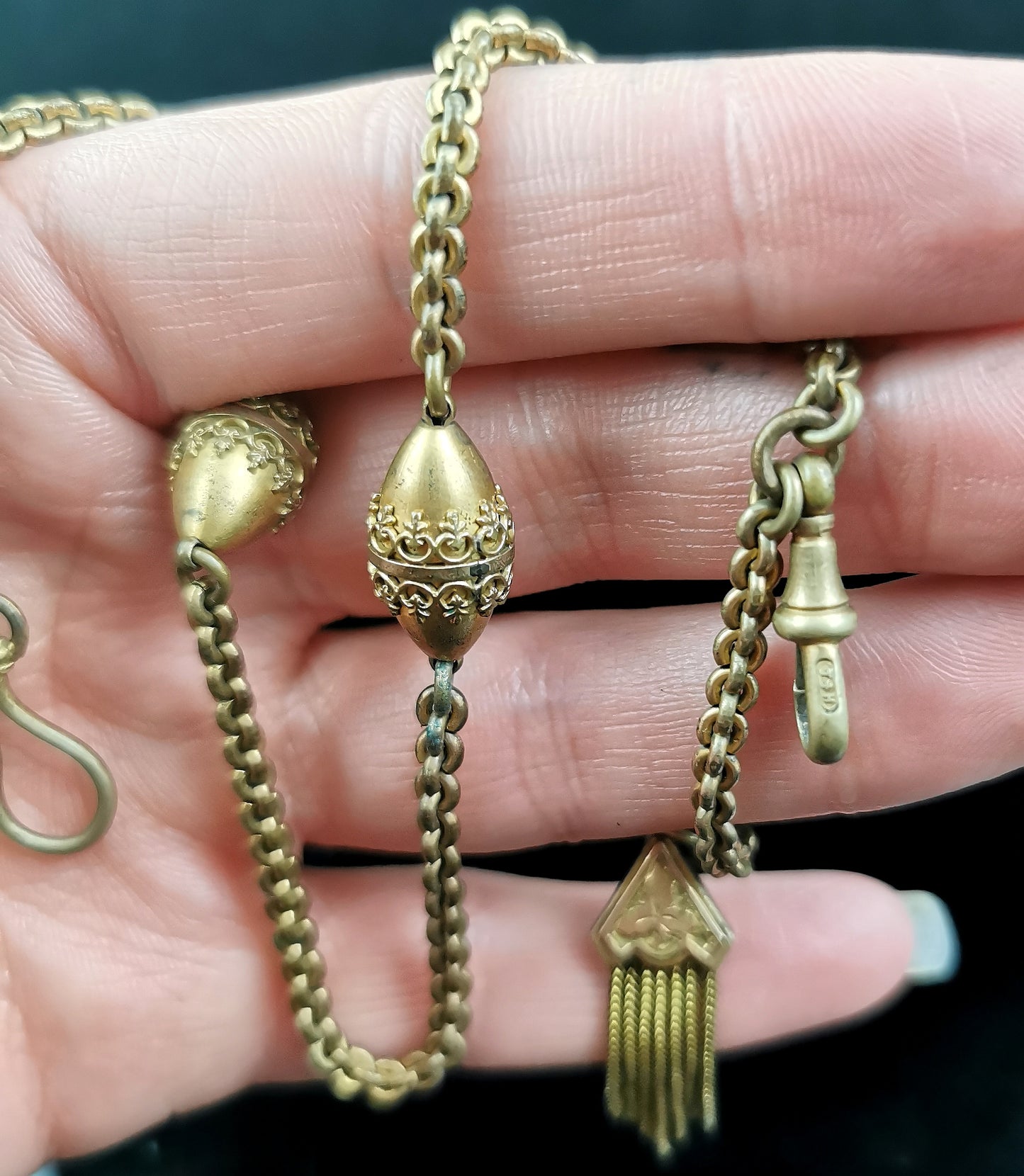 Antique Victorian gilt albertina chain, watch chain, tassel