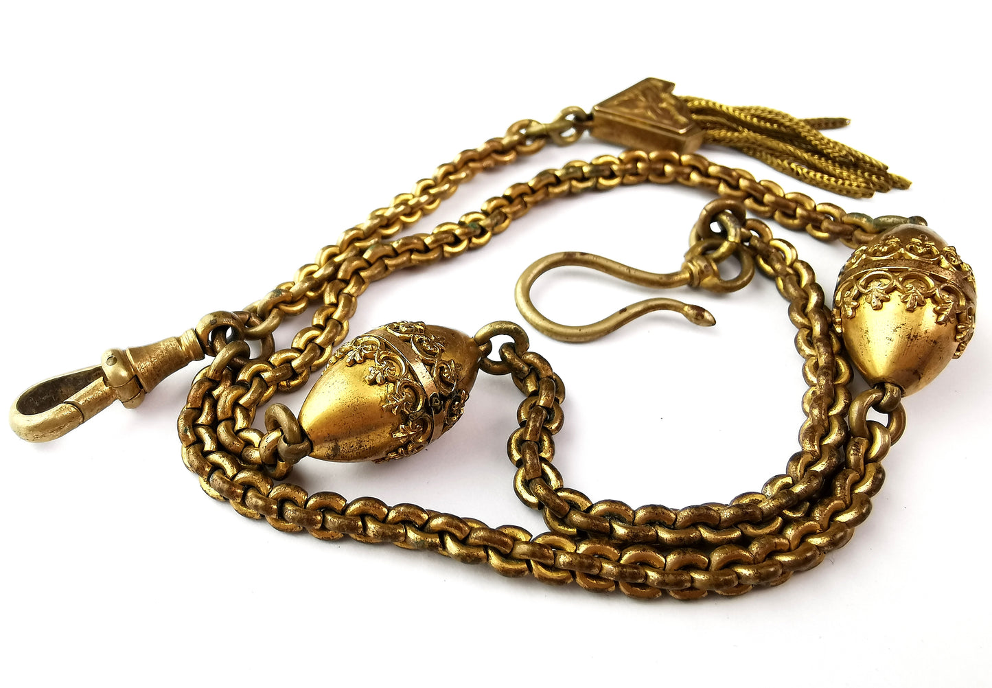 Antique Victorian gilt albertina chain, watch chain, tassel