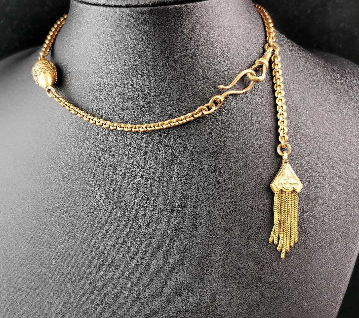 Antique Victorian gilt albertina chain, watch chain, tassel
