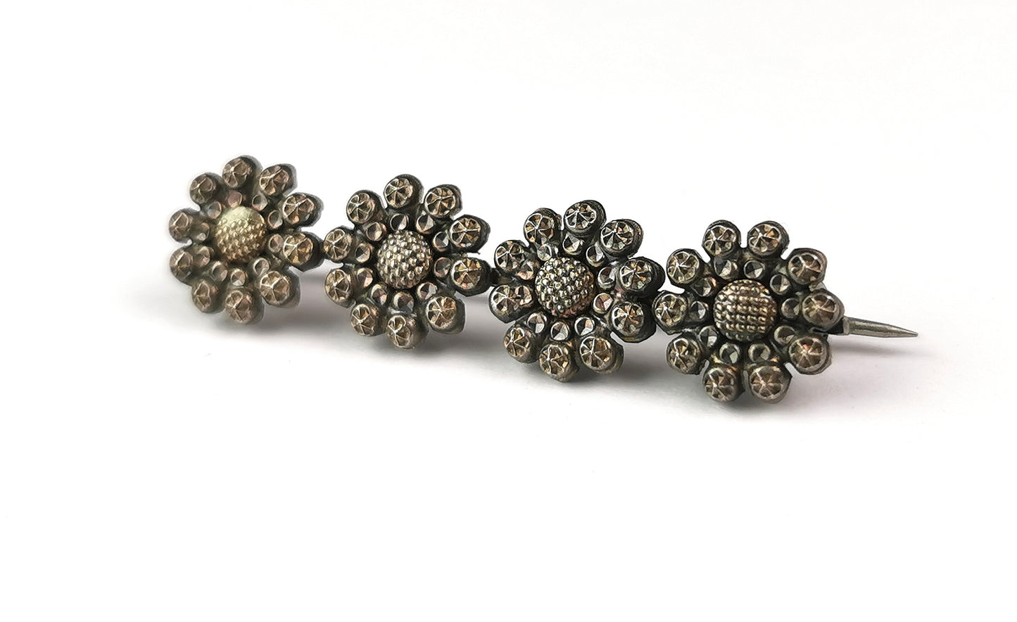 Antique cut steel flower brooch, Victorian