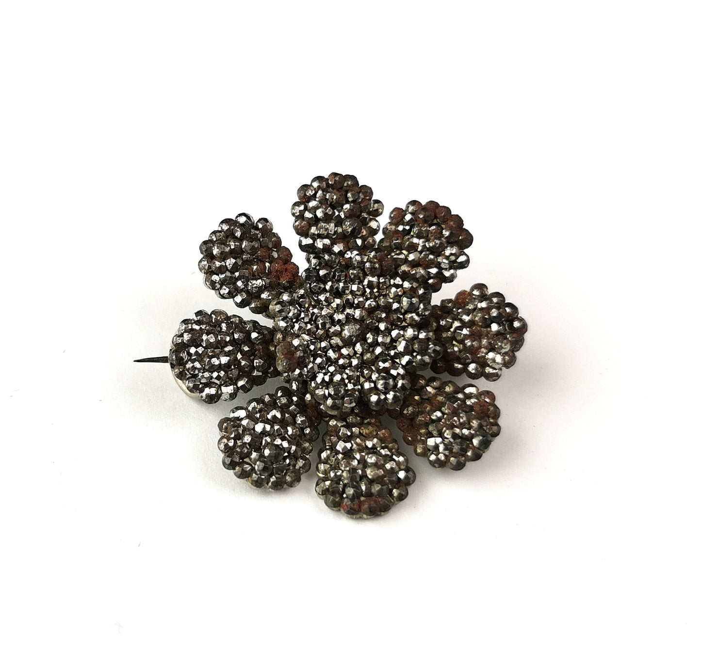 Antique Georgian cut steel flower brooch