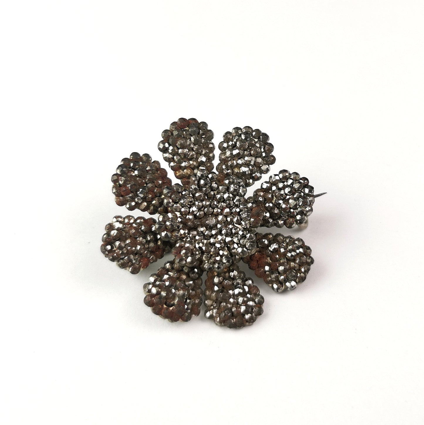 Antique Georgian cut steel flower brooch