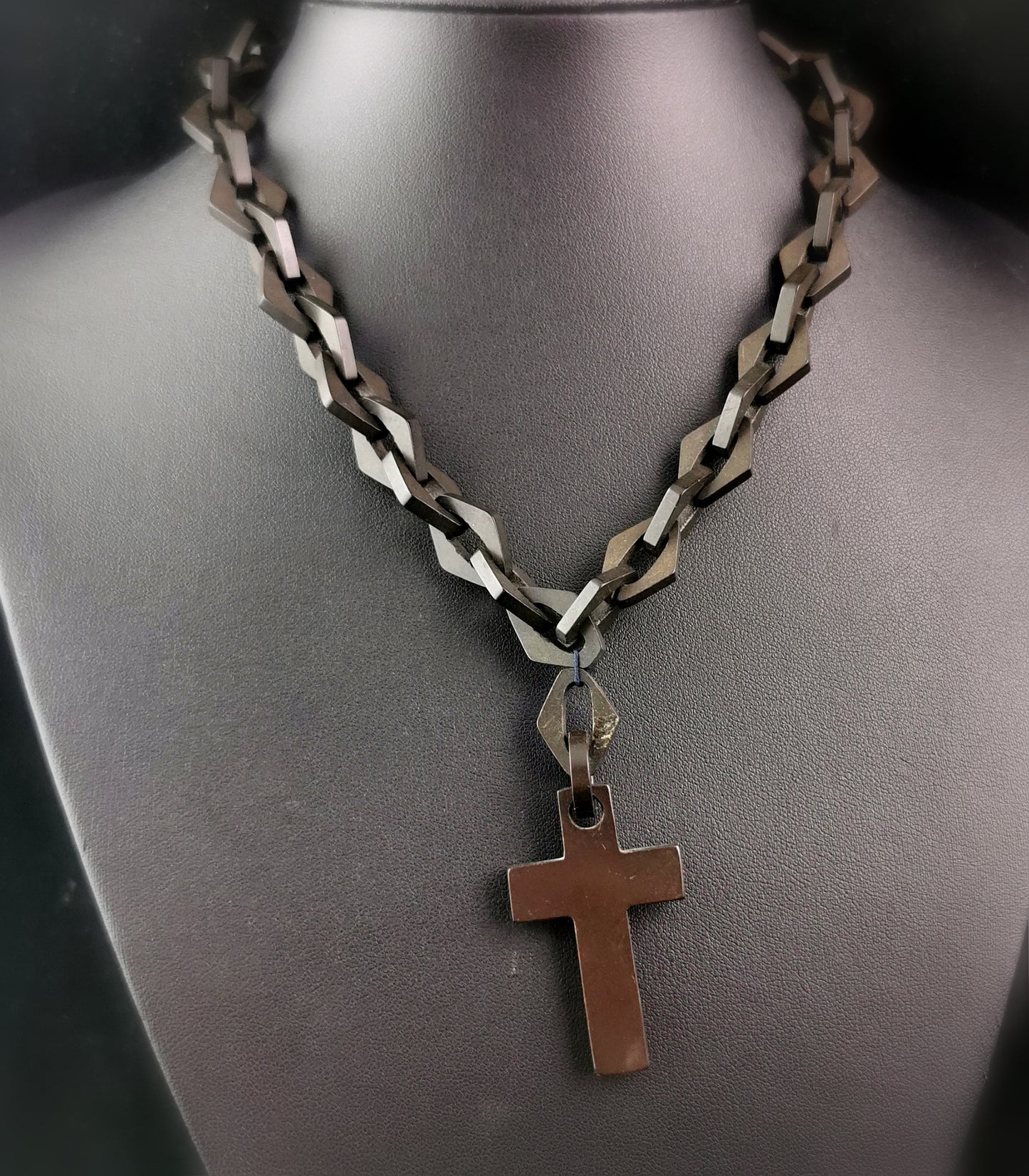 Antique Victorian Vulcanite Cross and chain necklace