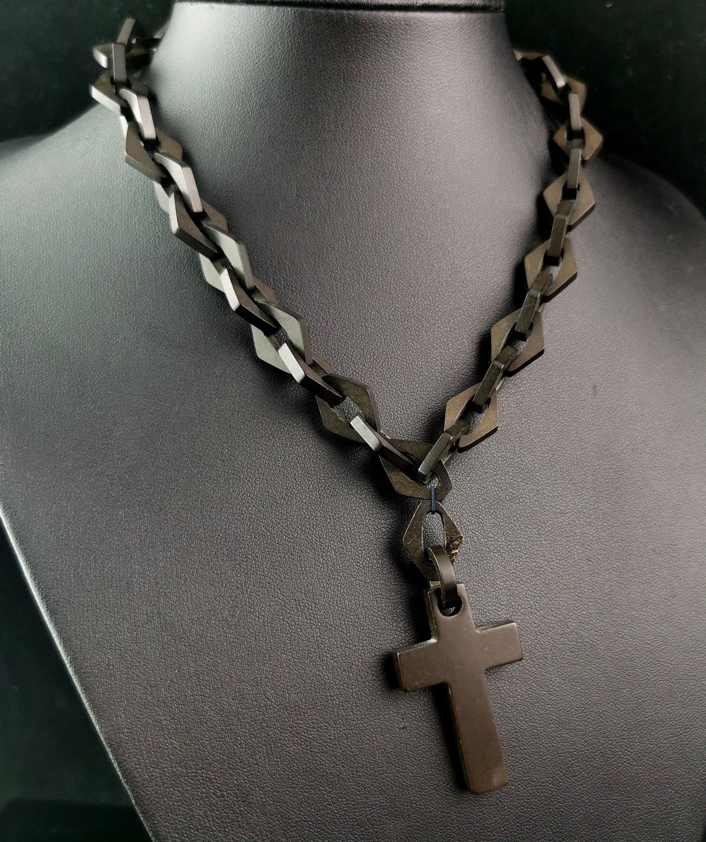 Antique Victorian Vulcanite Cross and chain necklace