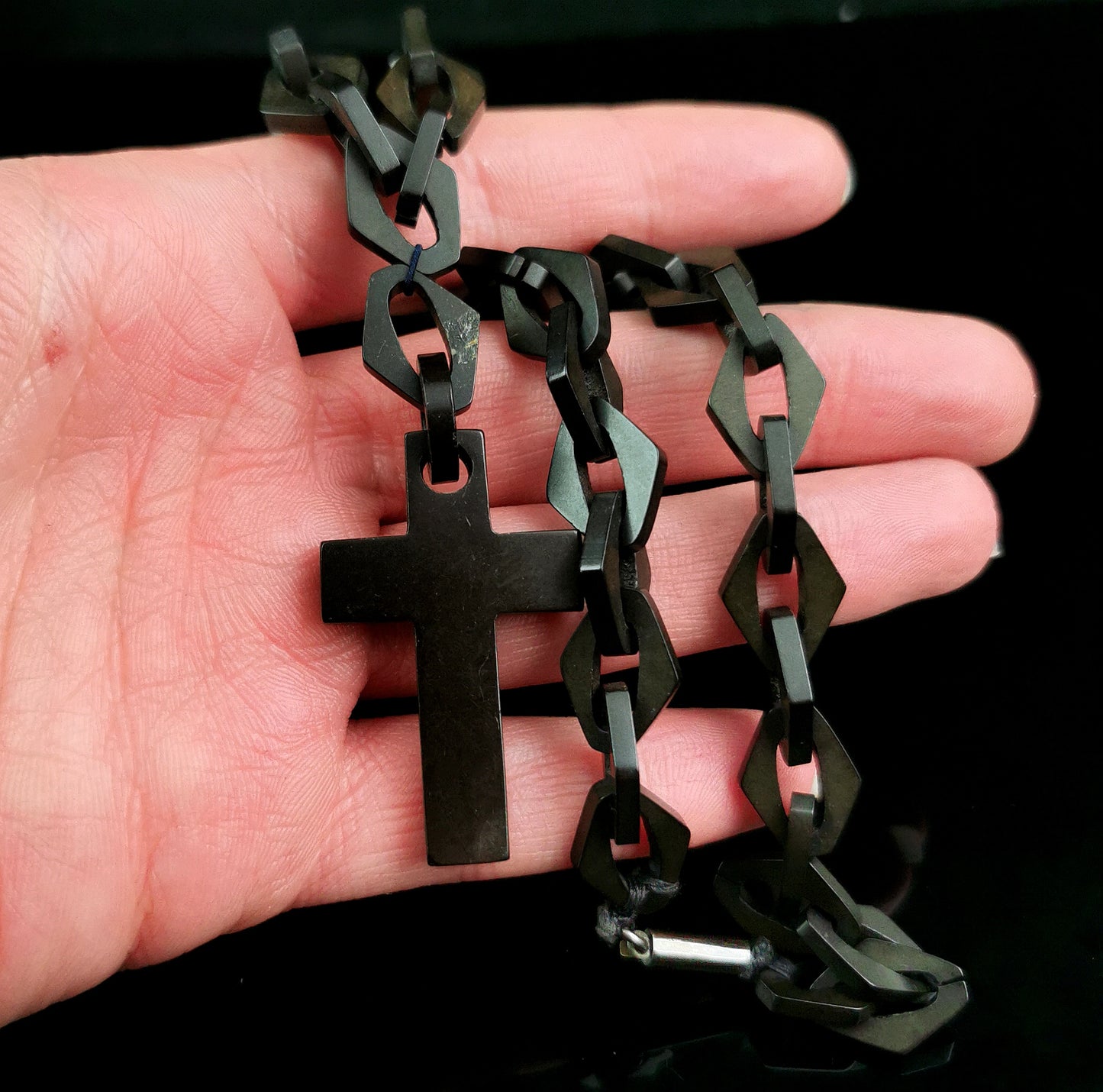 Antique Victorian Vulcanite Cross and chain necklace