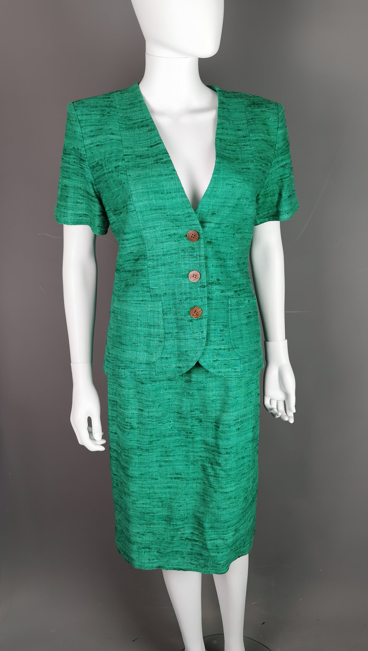 Vintage Yves Saint Laurent Variation Slub Silk skirt suit, 80s, NWT