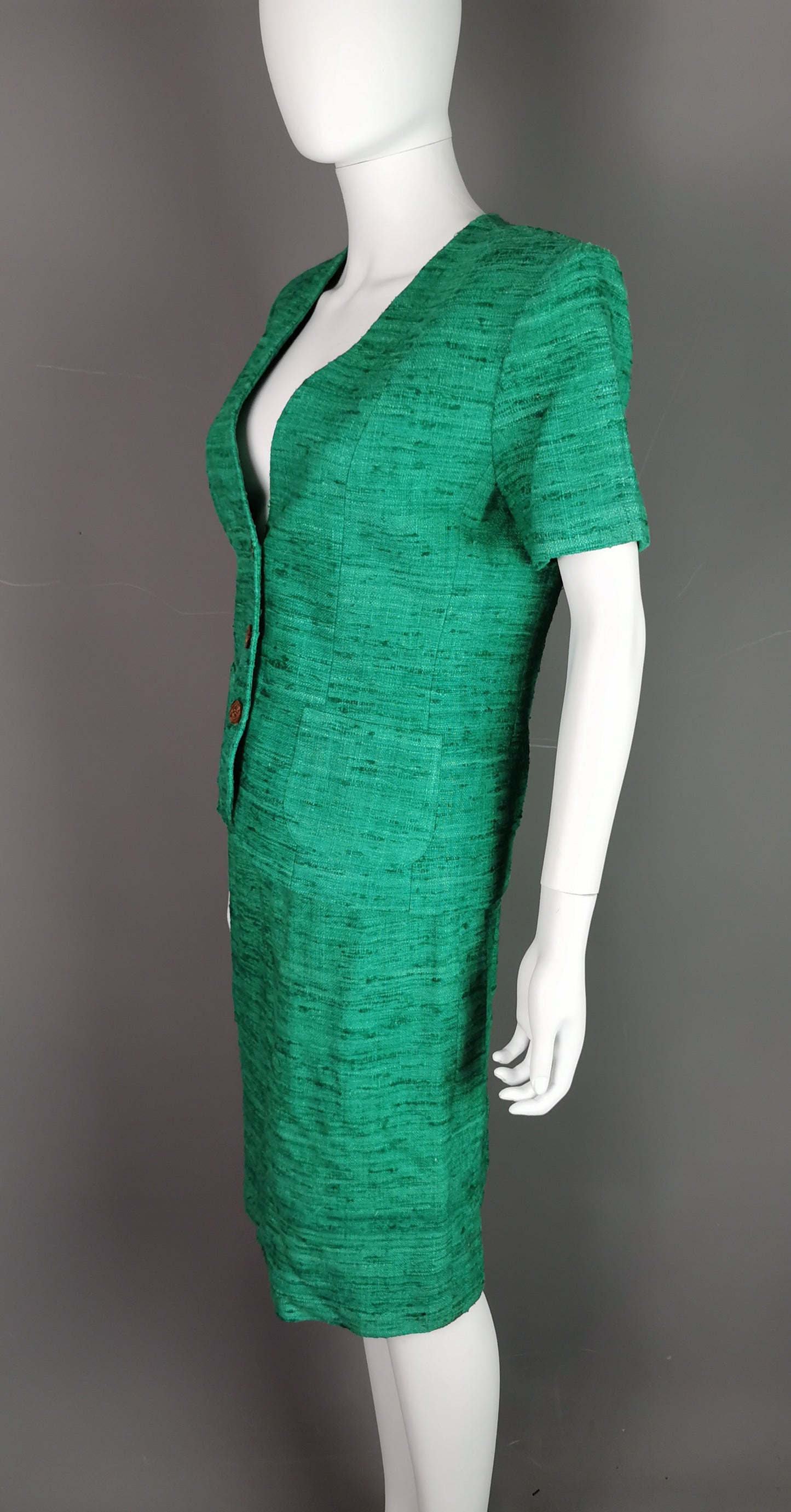 Vintage Yves Saint Laurent Variation Slub Silk skirt suit, 80s, NWT