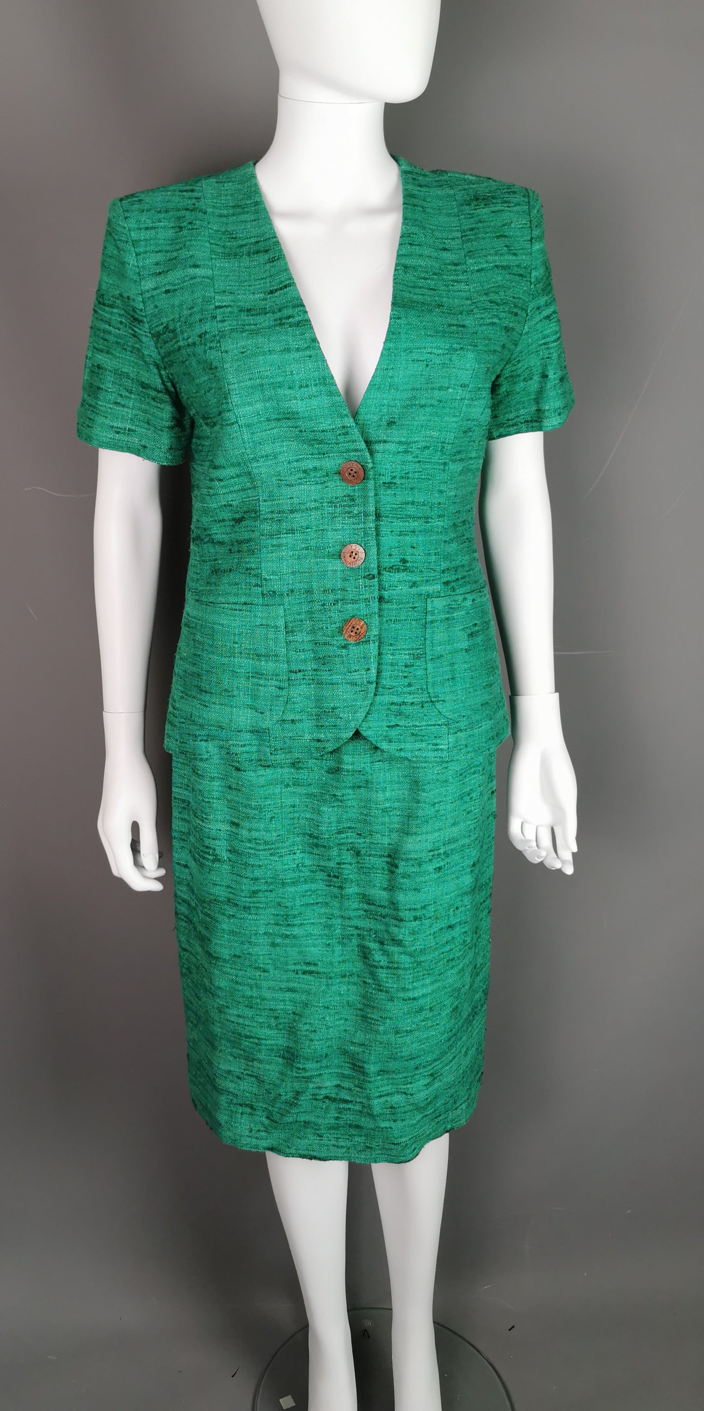 Vintage Yves Saint Laurent Variation Slub Silk skirt suit, 80s, NWT