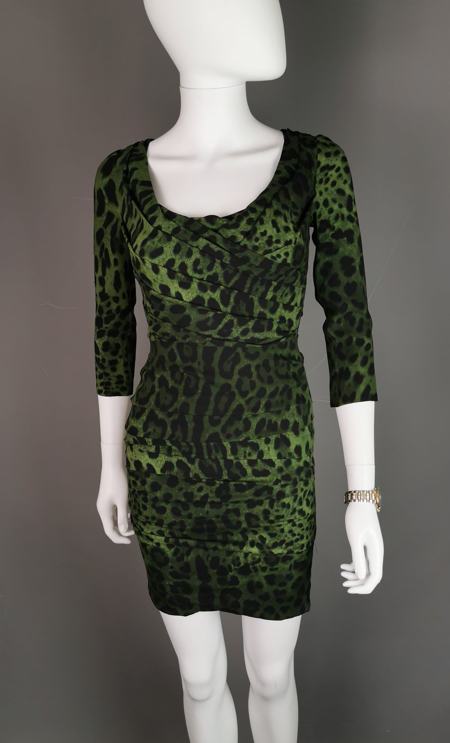 Dolce and Gabbana green leopard print silk bodycon dress, NWTdress