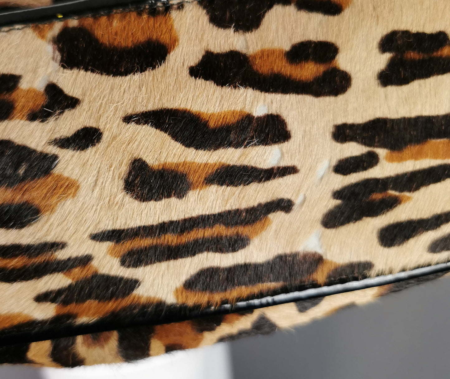 Vintage Fendi Leopard print B bag, Black patent leather