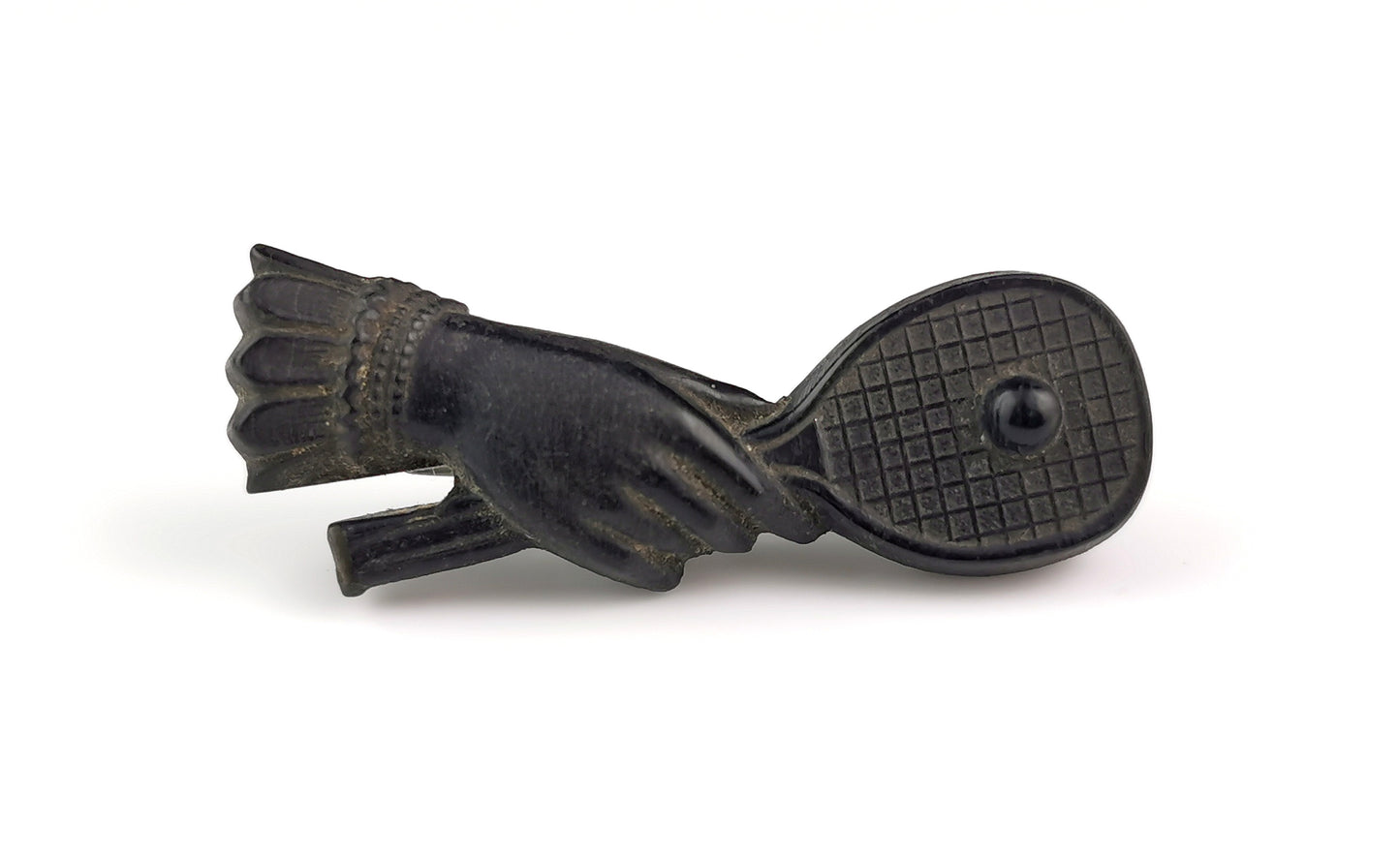 Antique Victorian tennis brooch, Bog oak