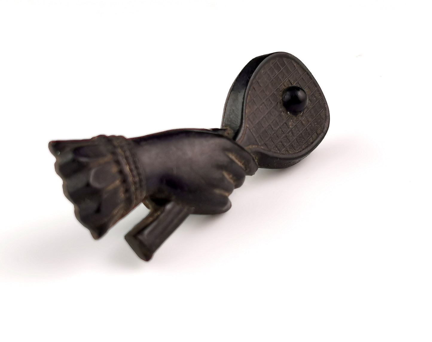 Antique Victorian tennis brooch, Bog oak