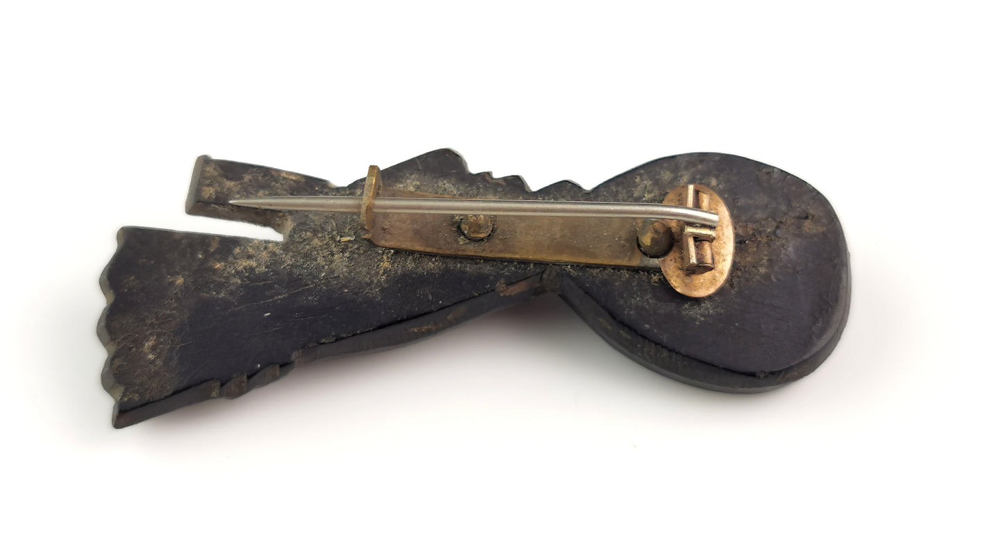 Antique Victorian tennis brooch, Bog oak