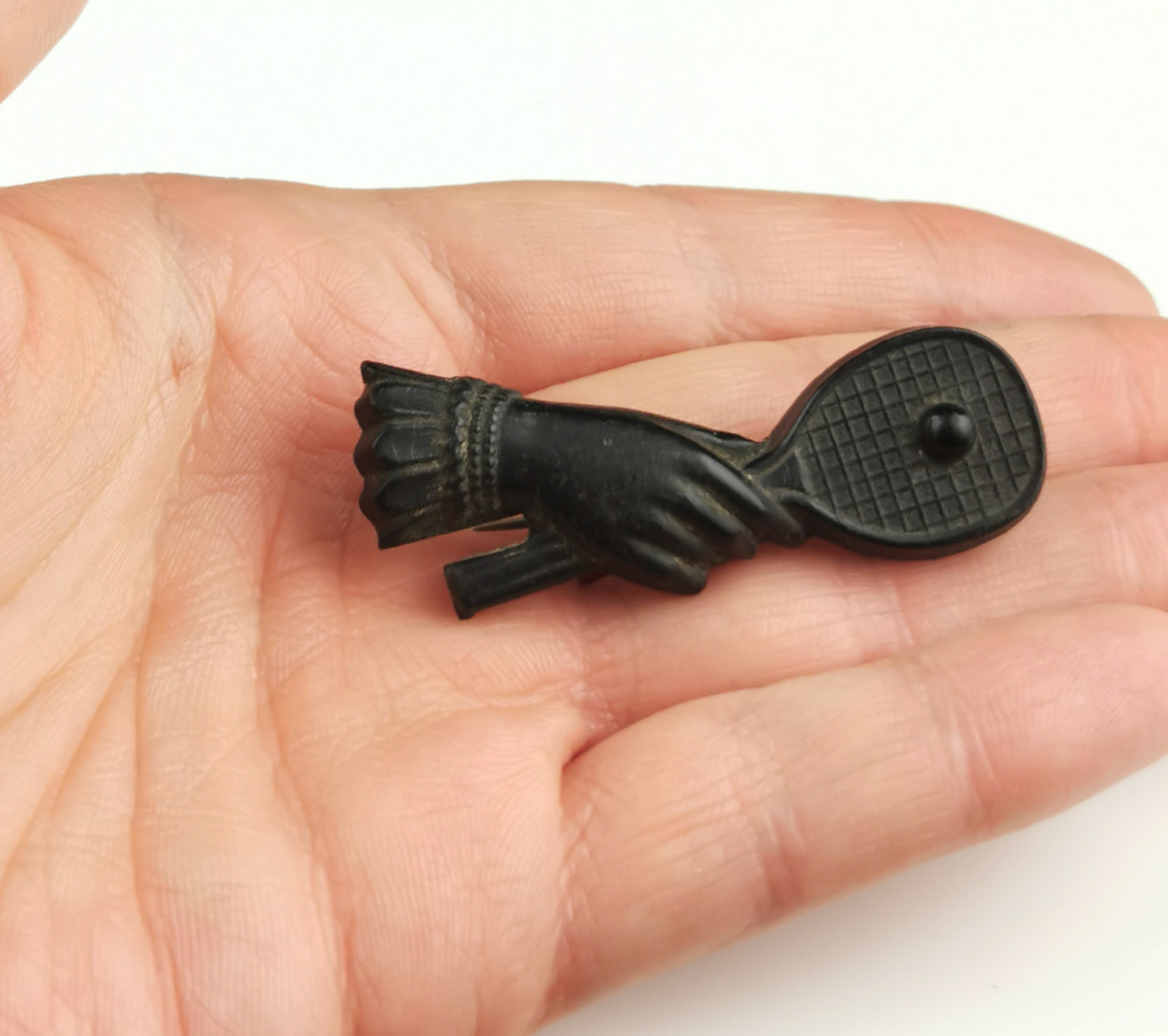 Antique Victorian tennis brooch, Bog oak