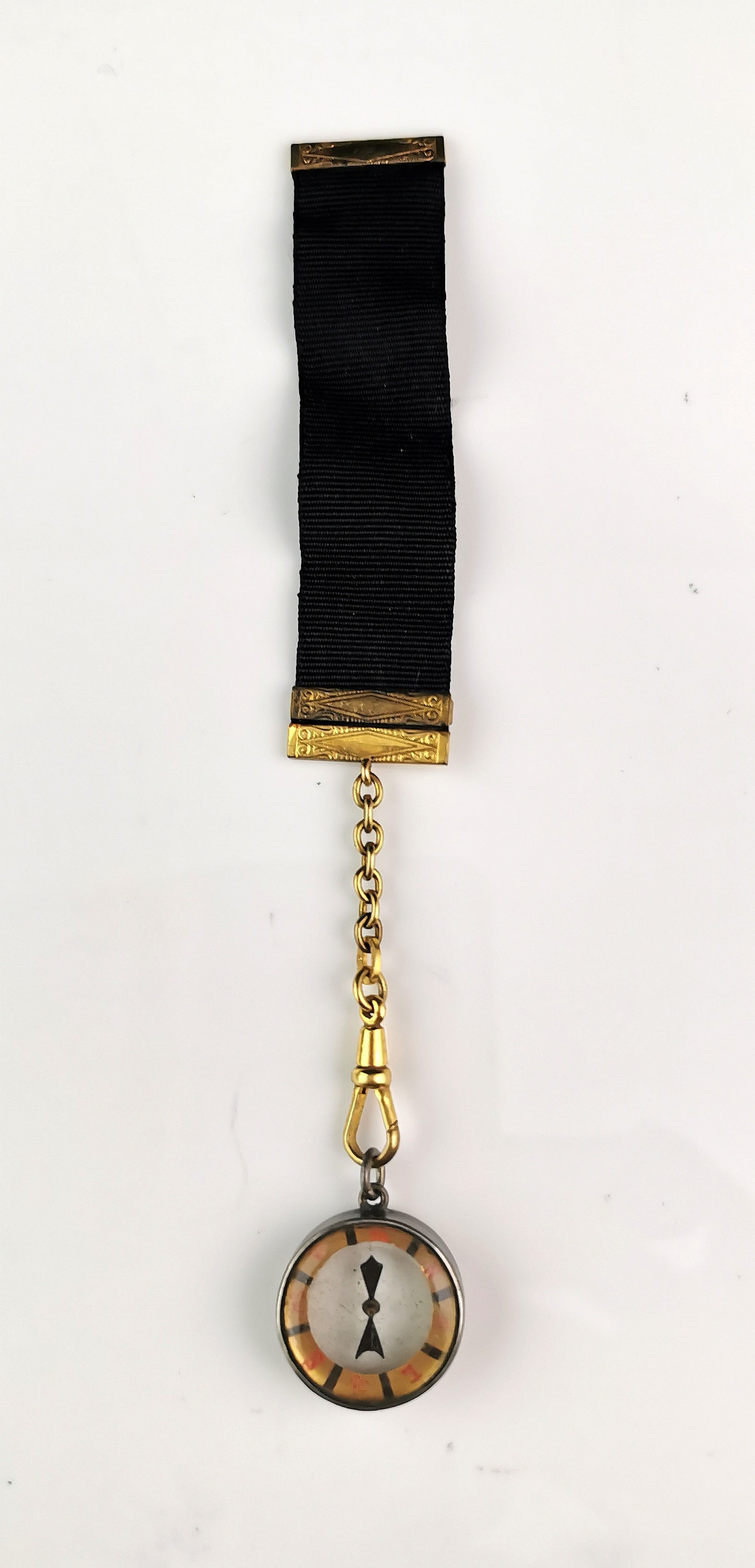 Antique Victorian moire silk watch fob with compass
