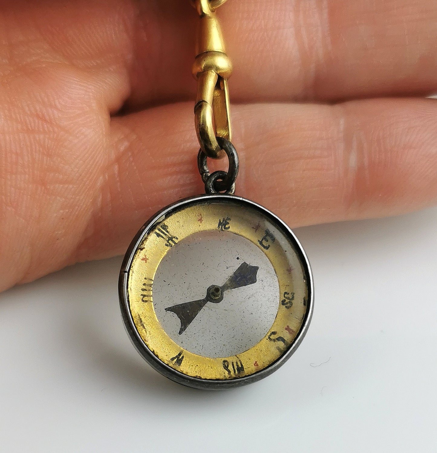 Antique Victorian moire silk watch fob with compass