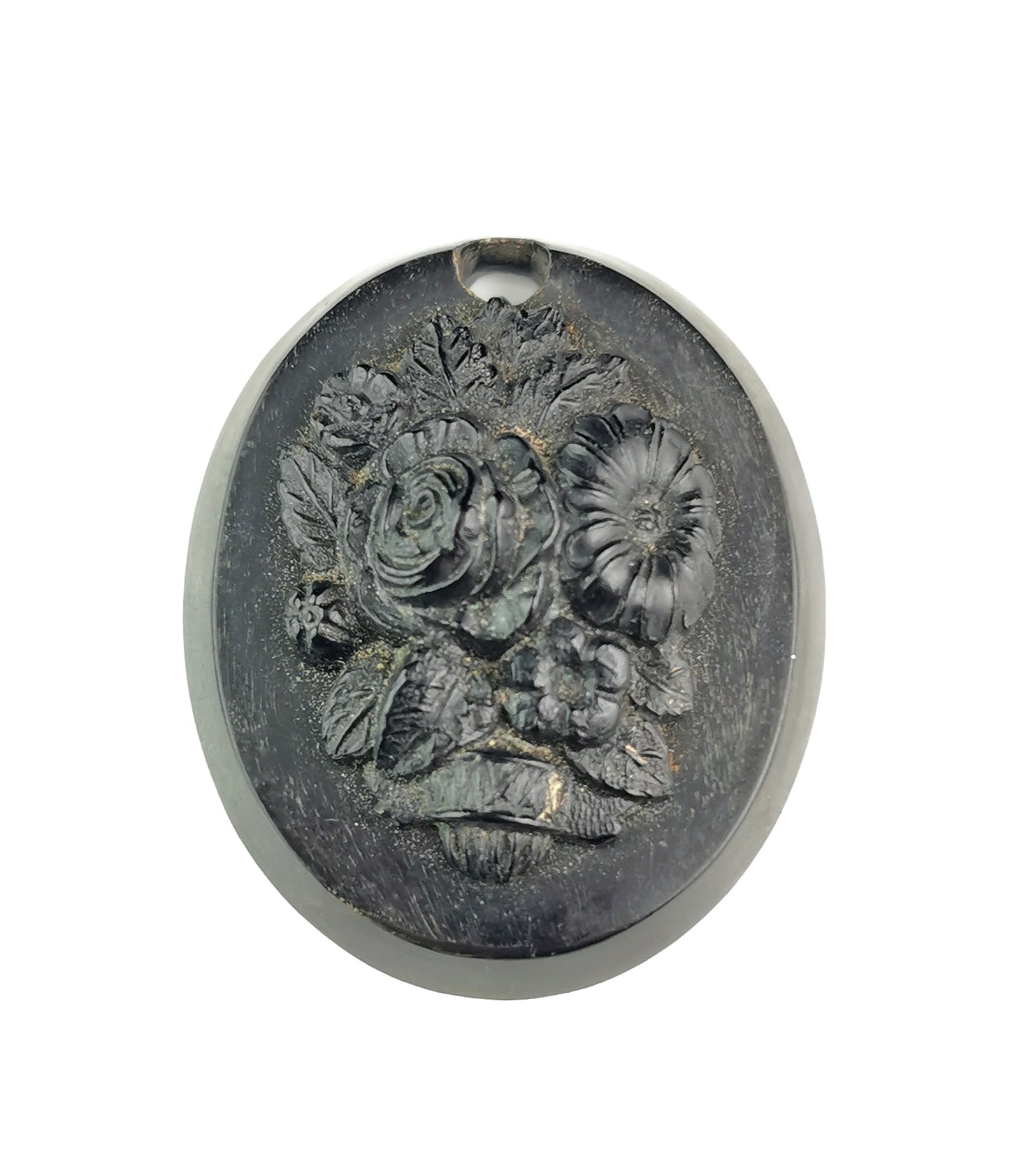 Antique Victorian bog oak floral pendant