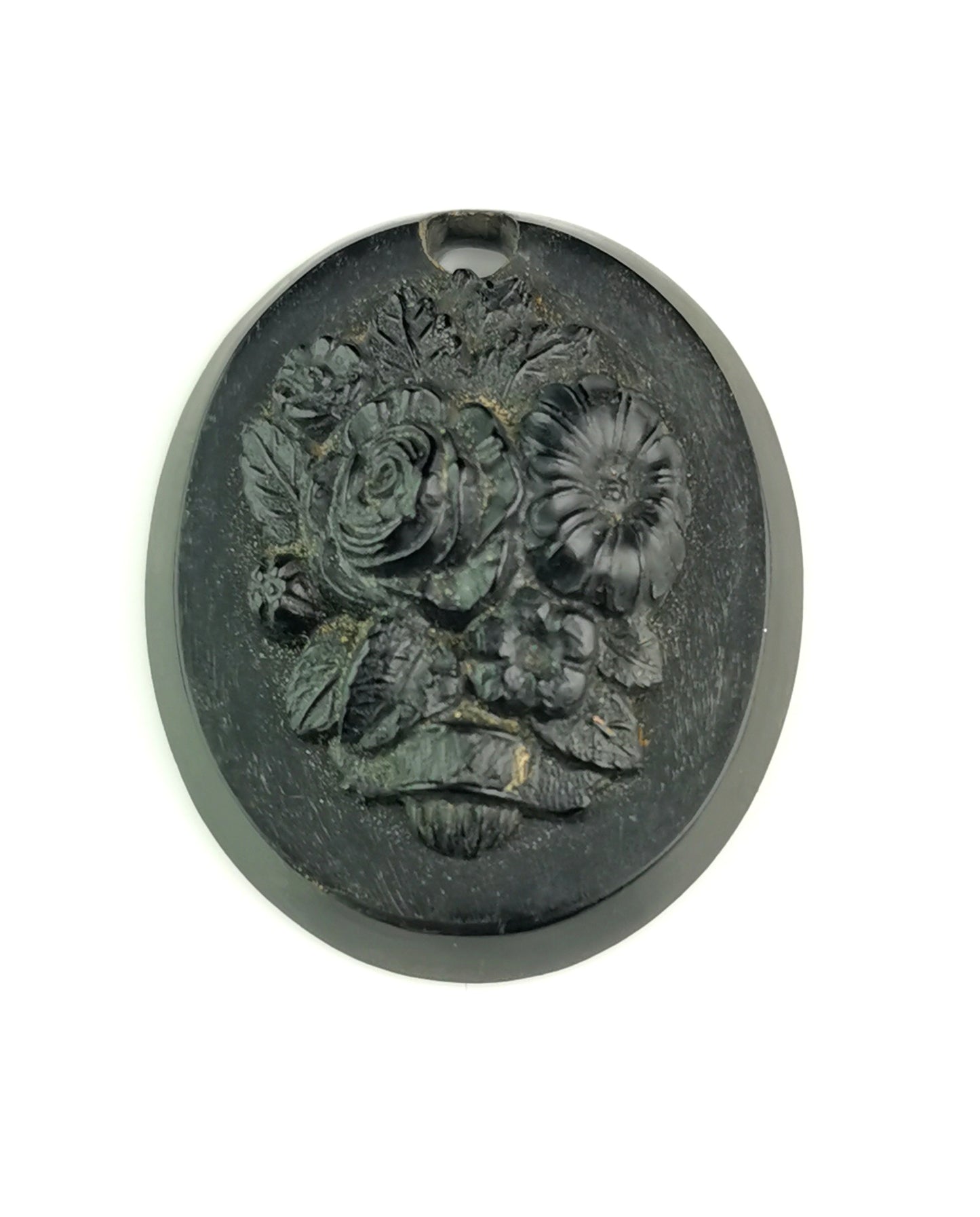 Antique Victorian bog oak floral pendant