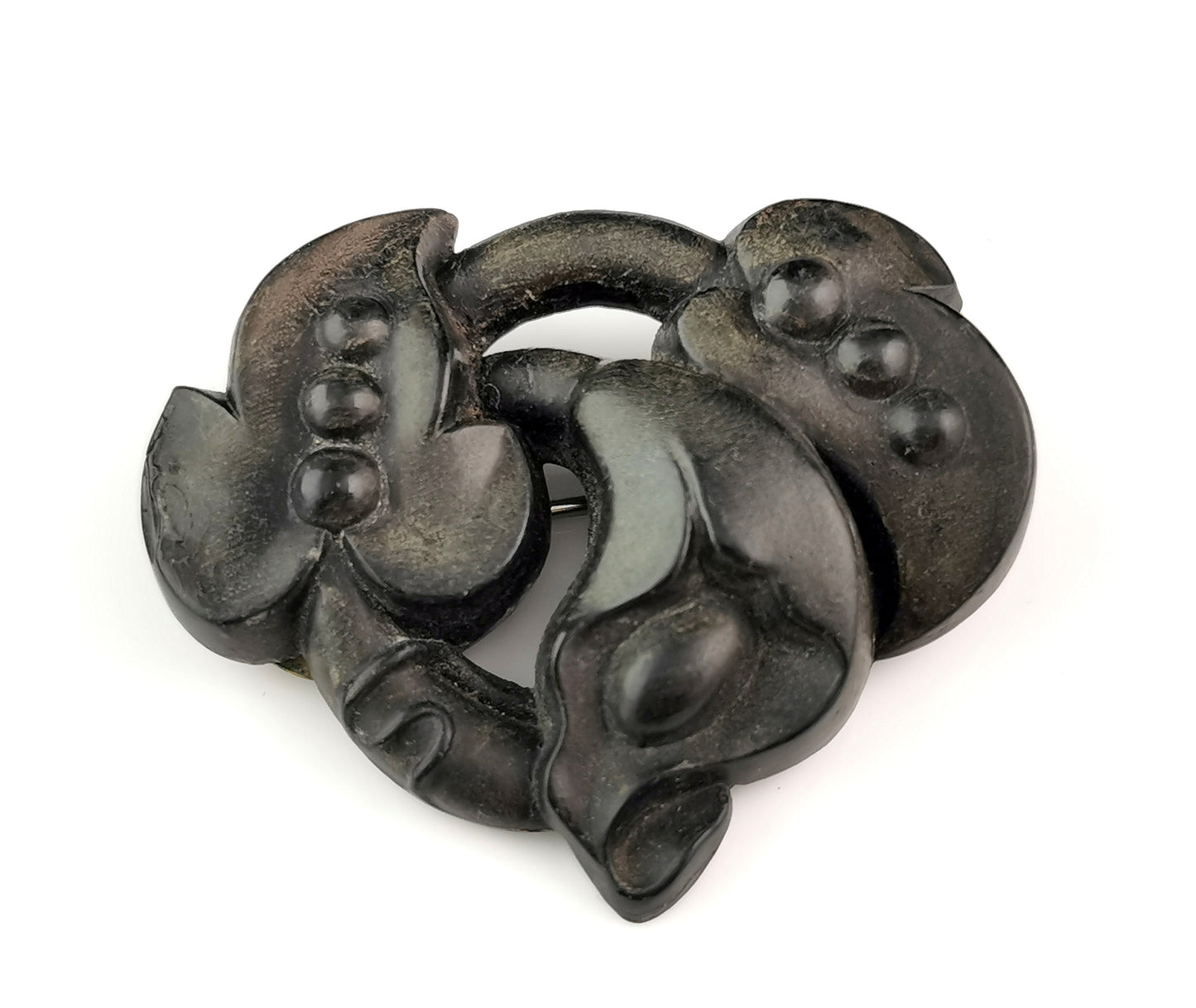 Antique Victorian bog oak floral brooch