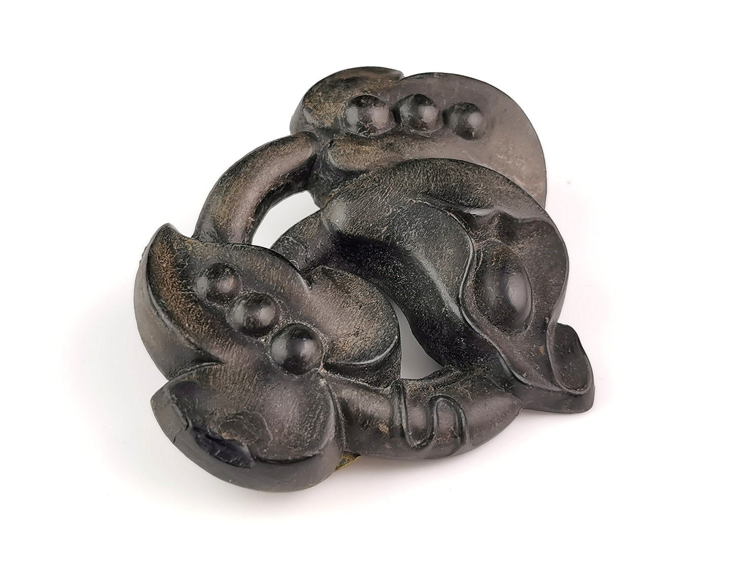 Antique Victorian bog oak floral brooch