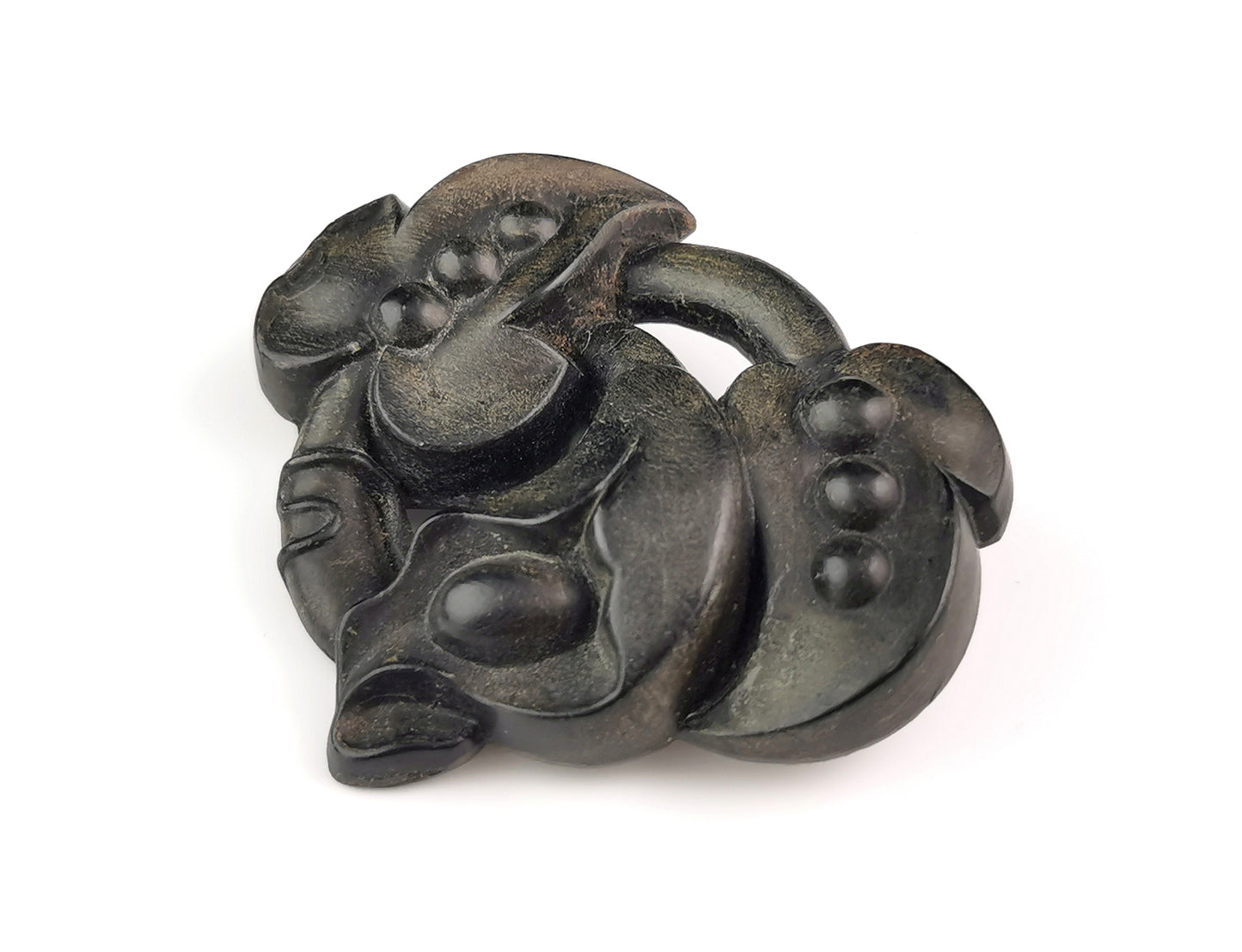 Antique Victorian bog oak floral brooch