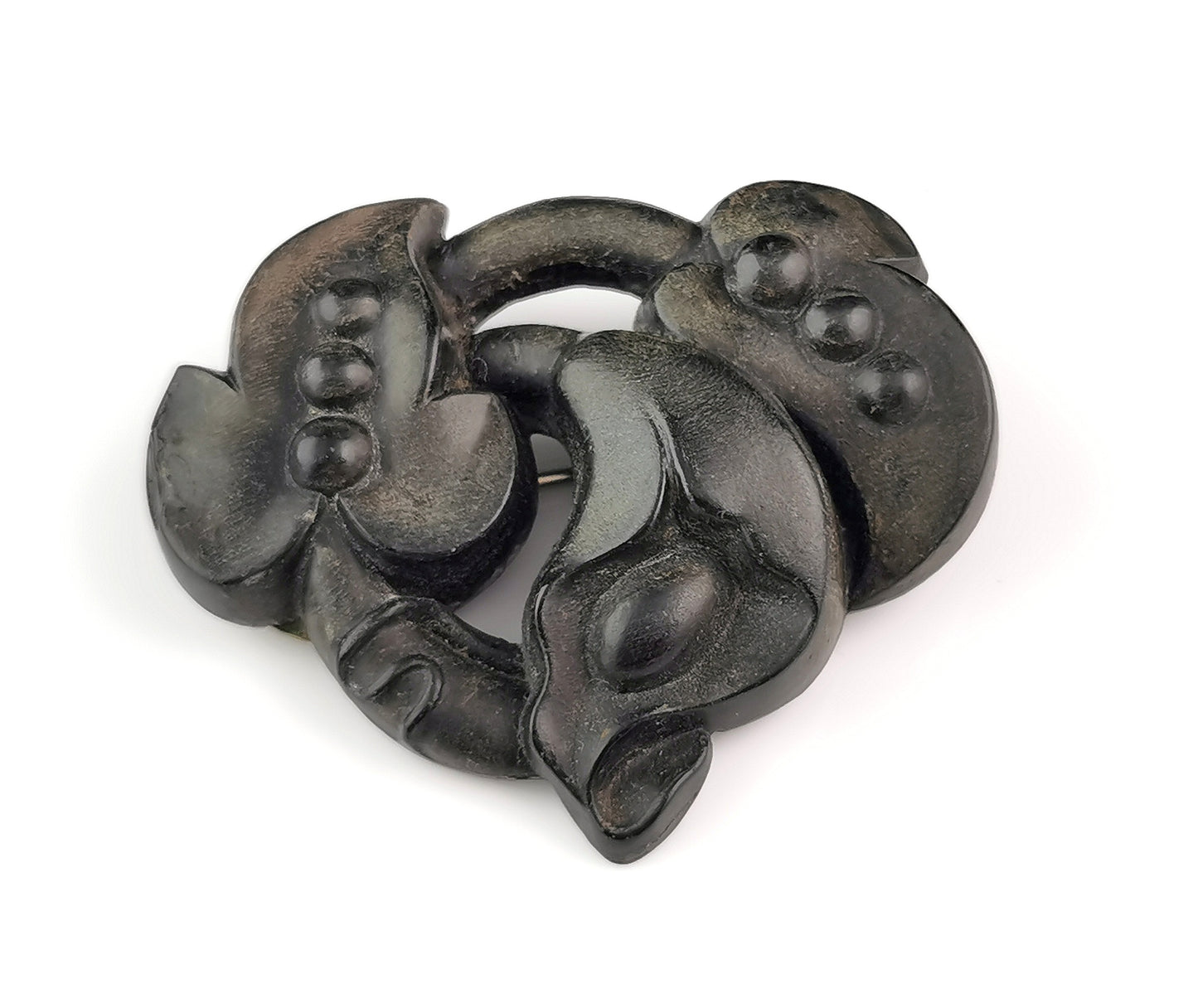 Antique Victorian bog oak floral brooch