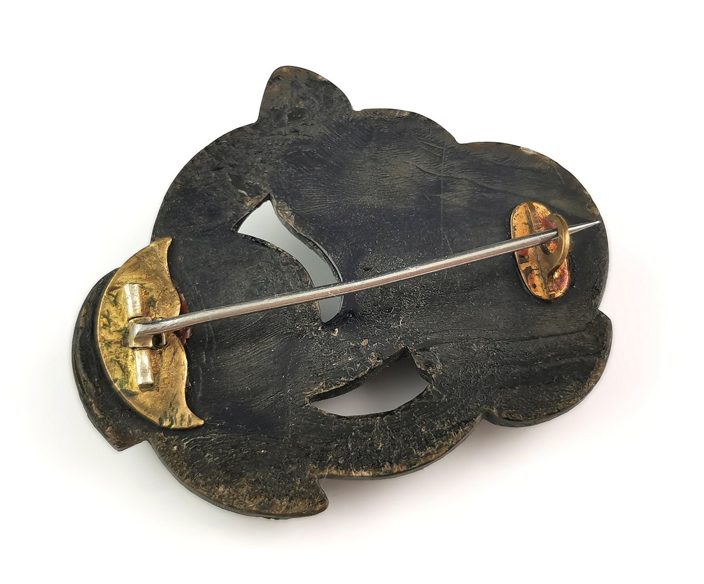 Antique Victorian bog oak floral brooch