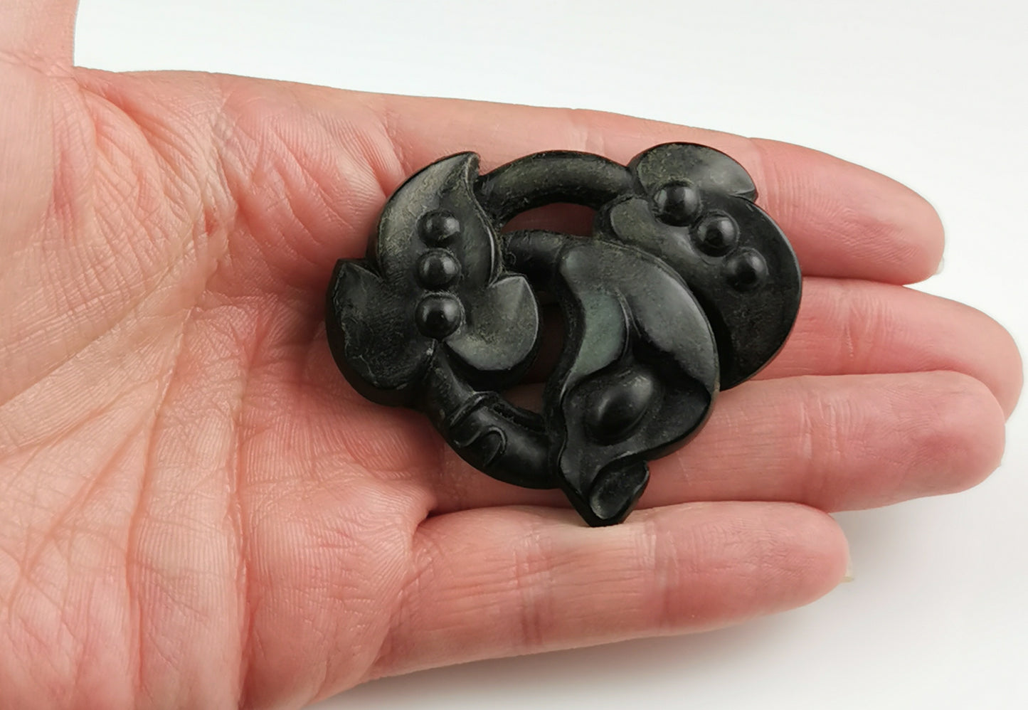 Antique Victorian bog oak floral brooch