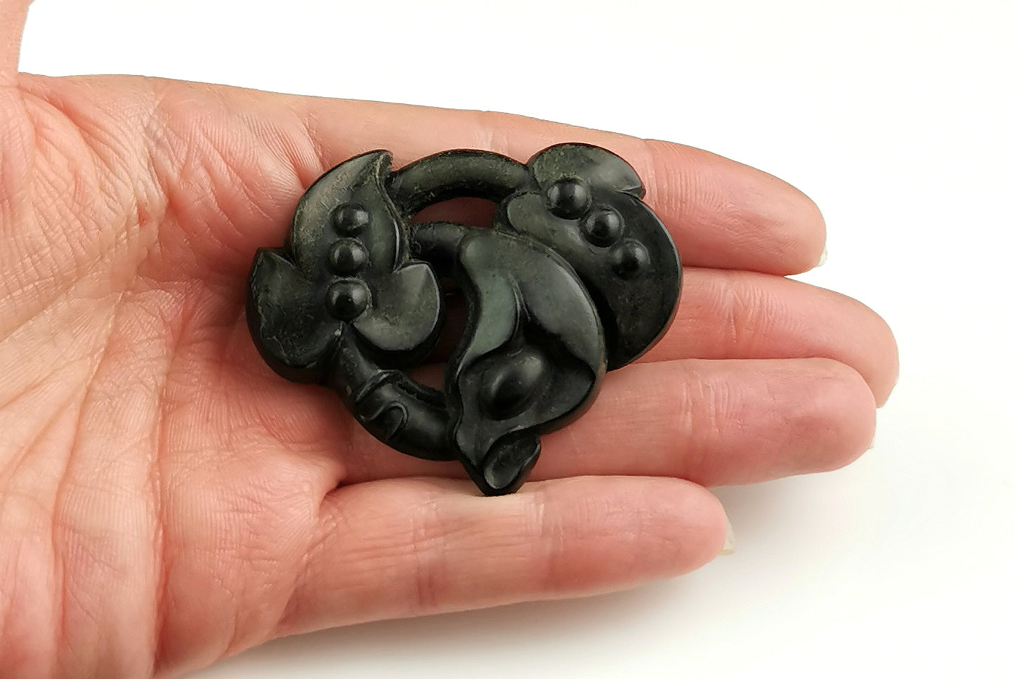 Antique Victorian bog oak floral brooch