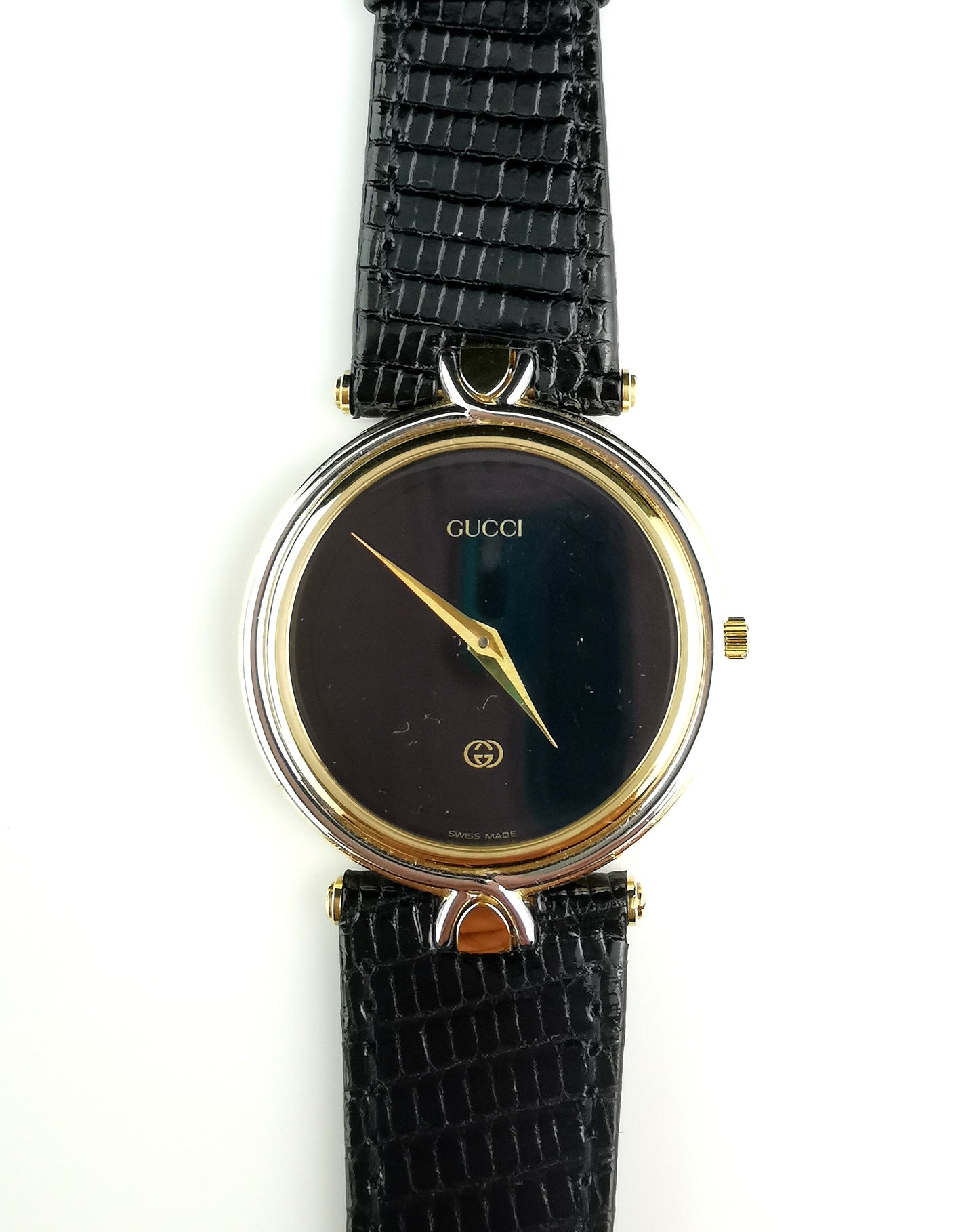 Gucci 4500m wristwatch, gold plated, Leather strap