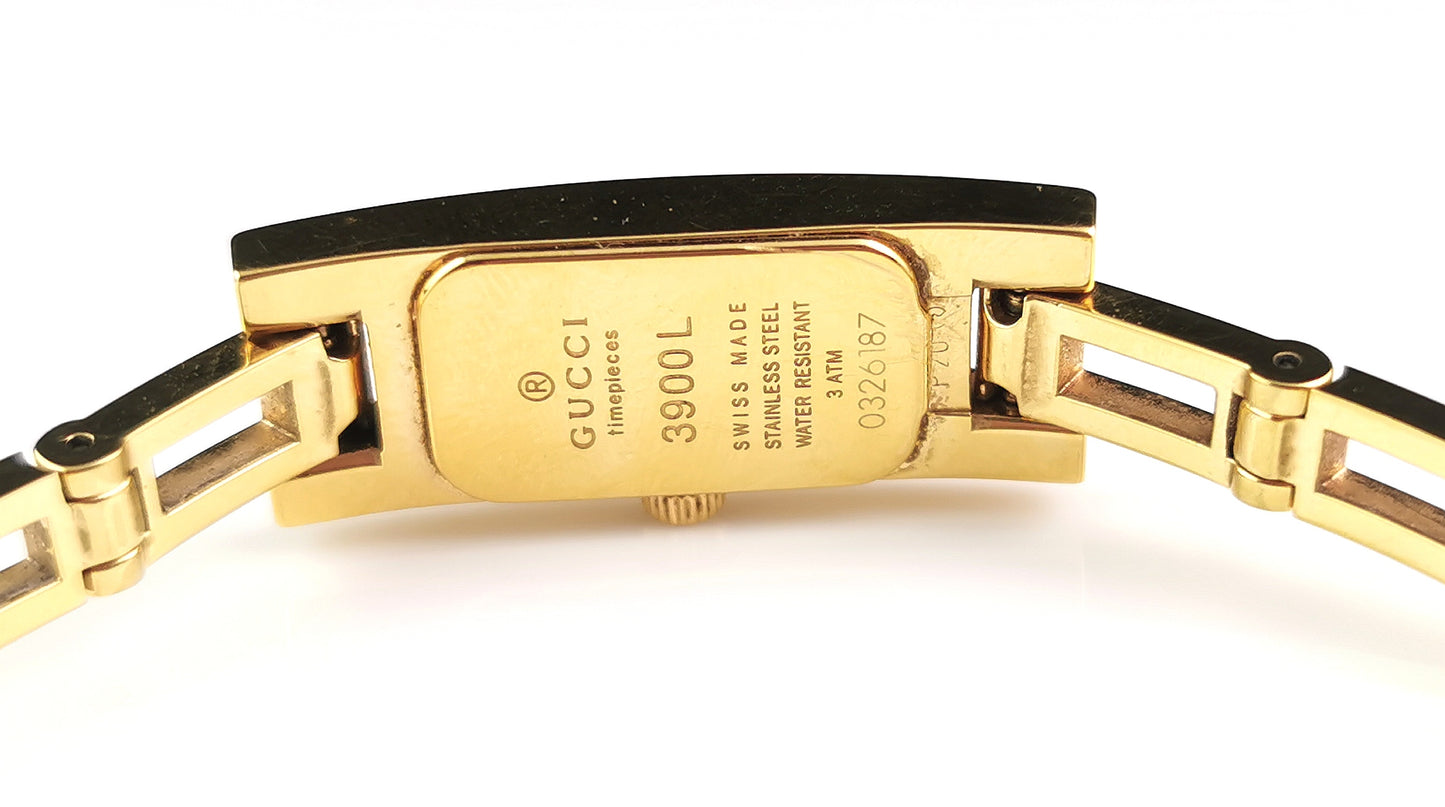 Gucci 3900l ladies gold plated wristwatch, boxed
