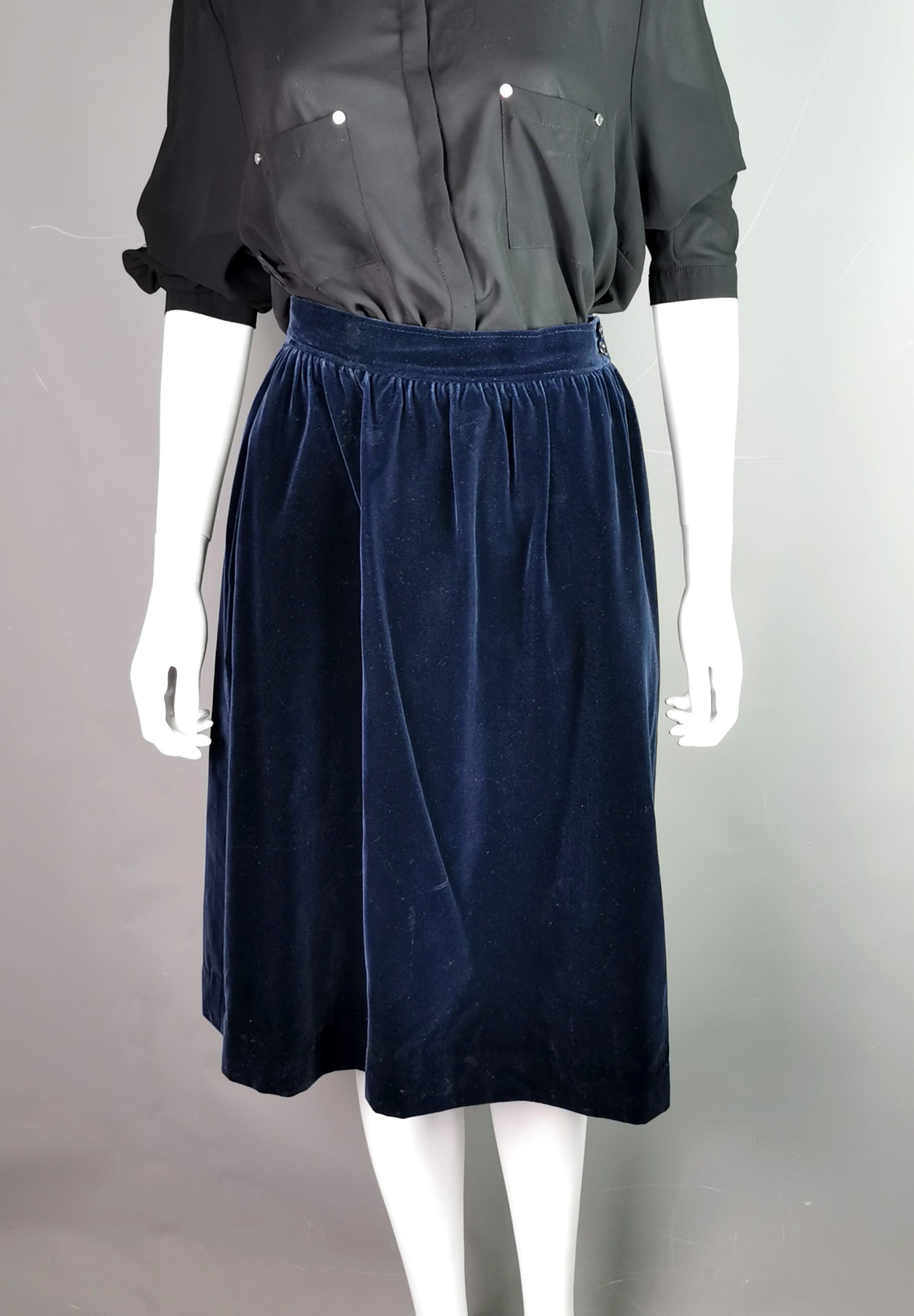 Vintage YSL Rive Gauche navy blue velvet skirt