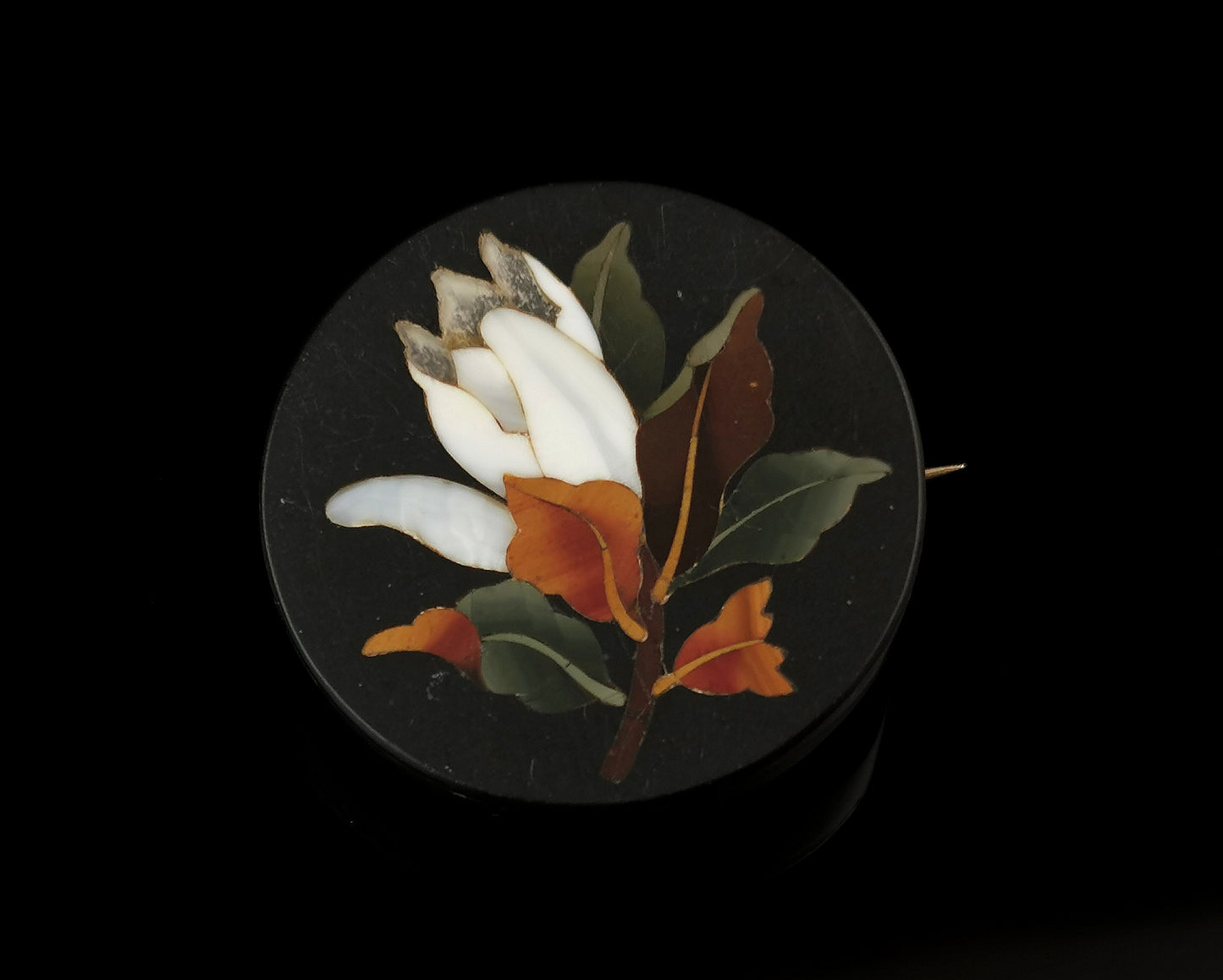 Antique Pietra Dura flower brooch, Victorian