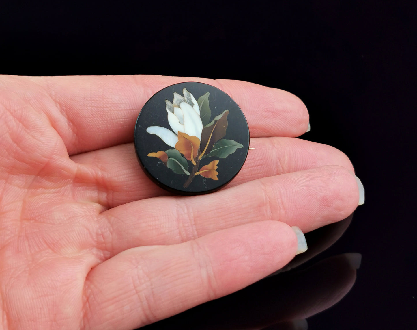 Antique Pietra Dura flower brooch, Victorian
