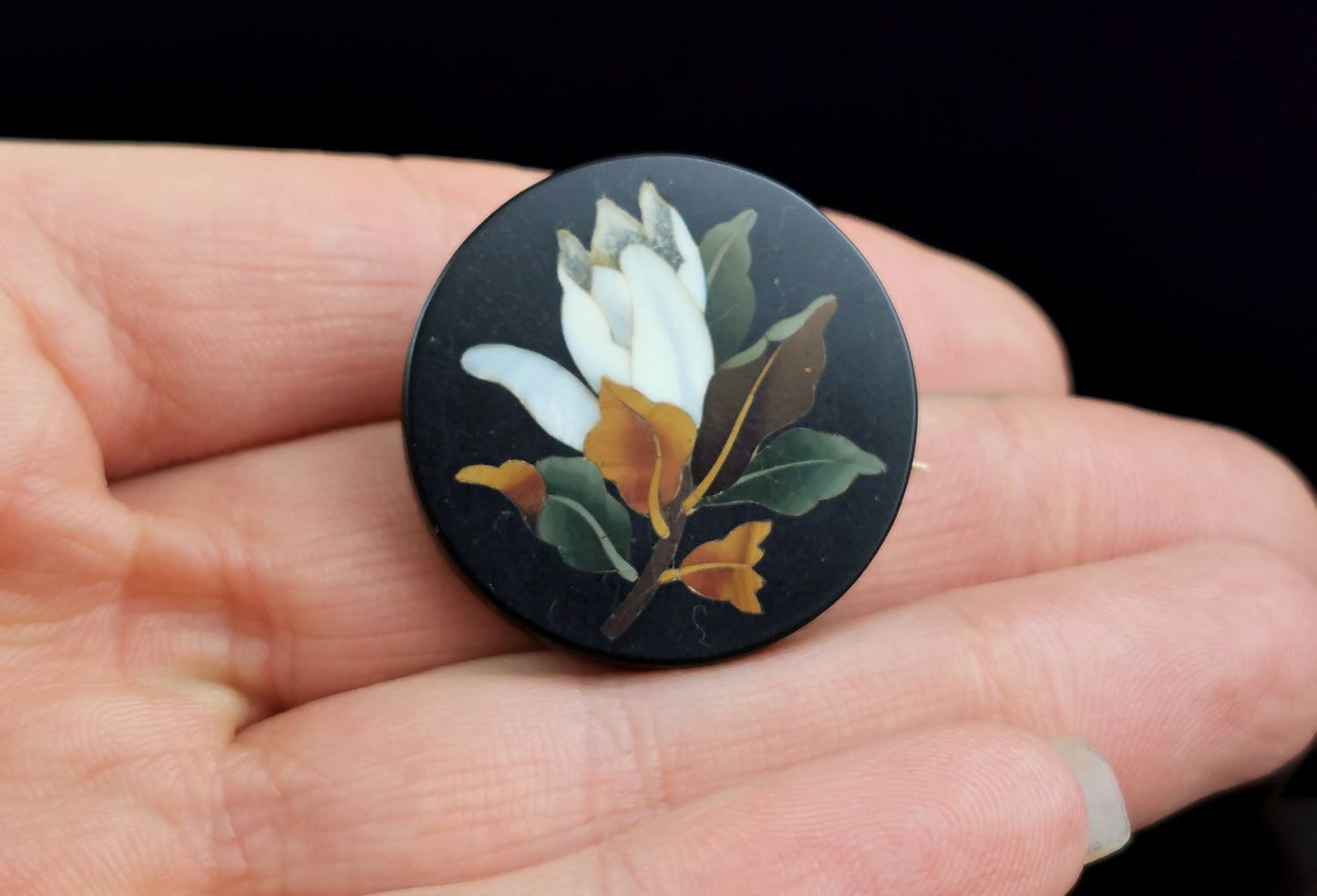 Antique Pietra Dura flower brooch, Victorian