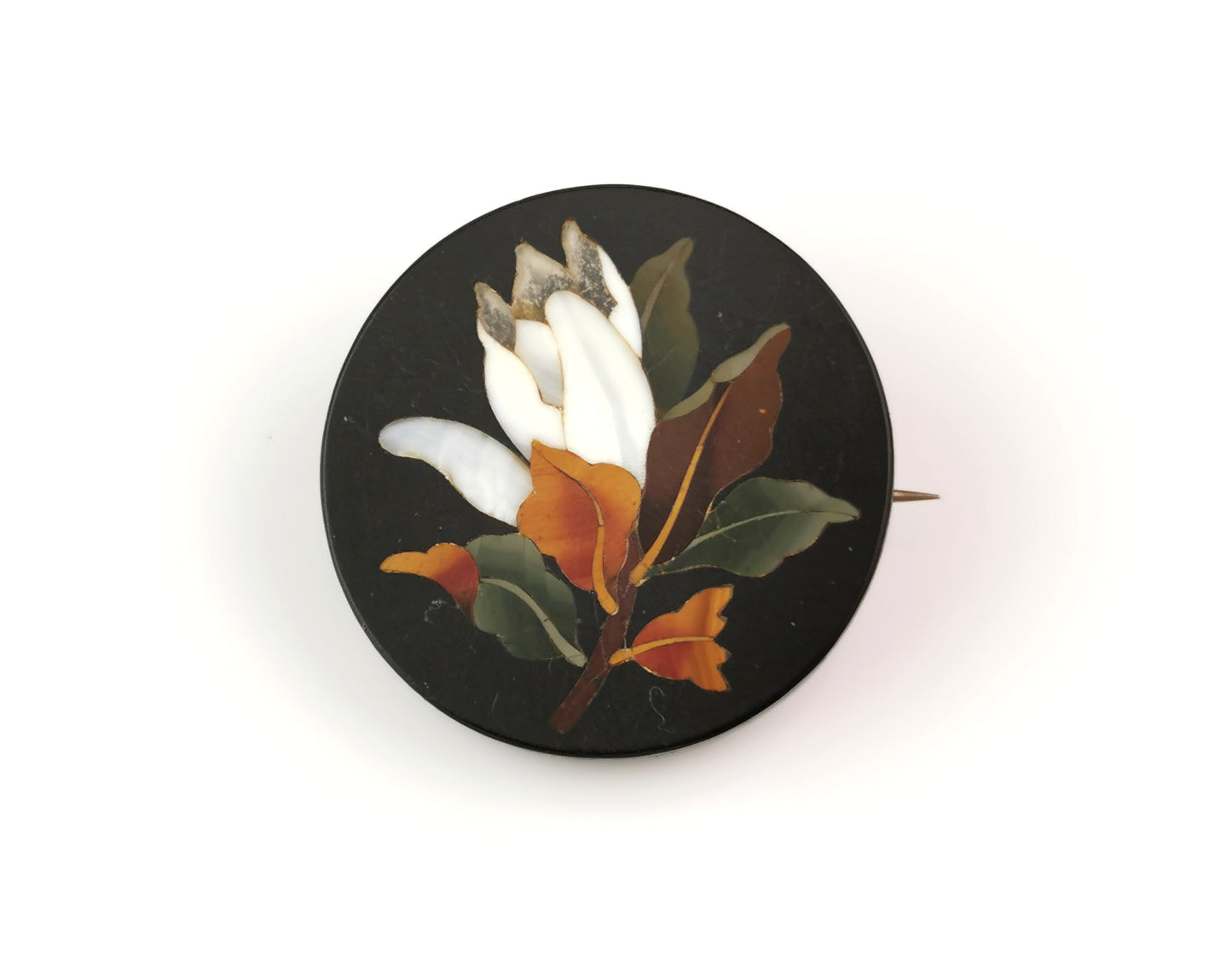 Antique Pietra Dura flower brooch, Victorian