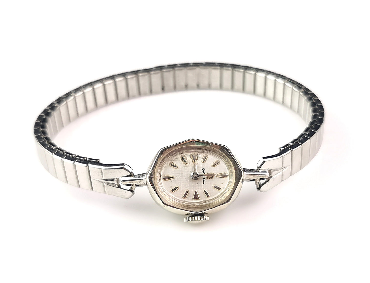 Vintage Omega ladies 14k white gold plated wristwatch