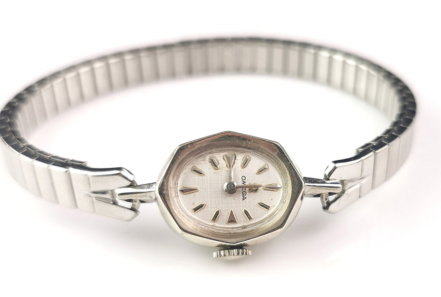 Vintage Omega ladies 14k white gold plated wristwatch